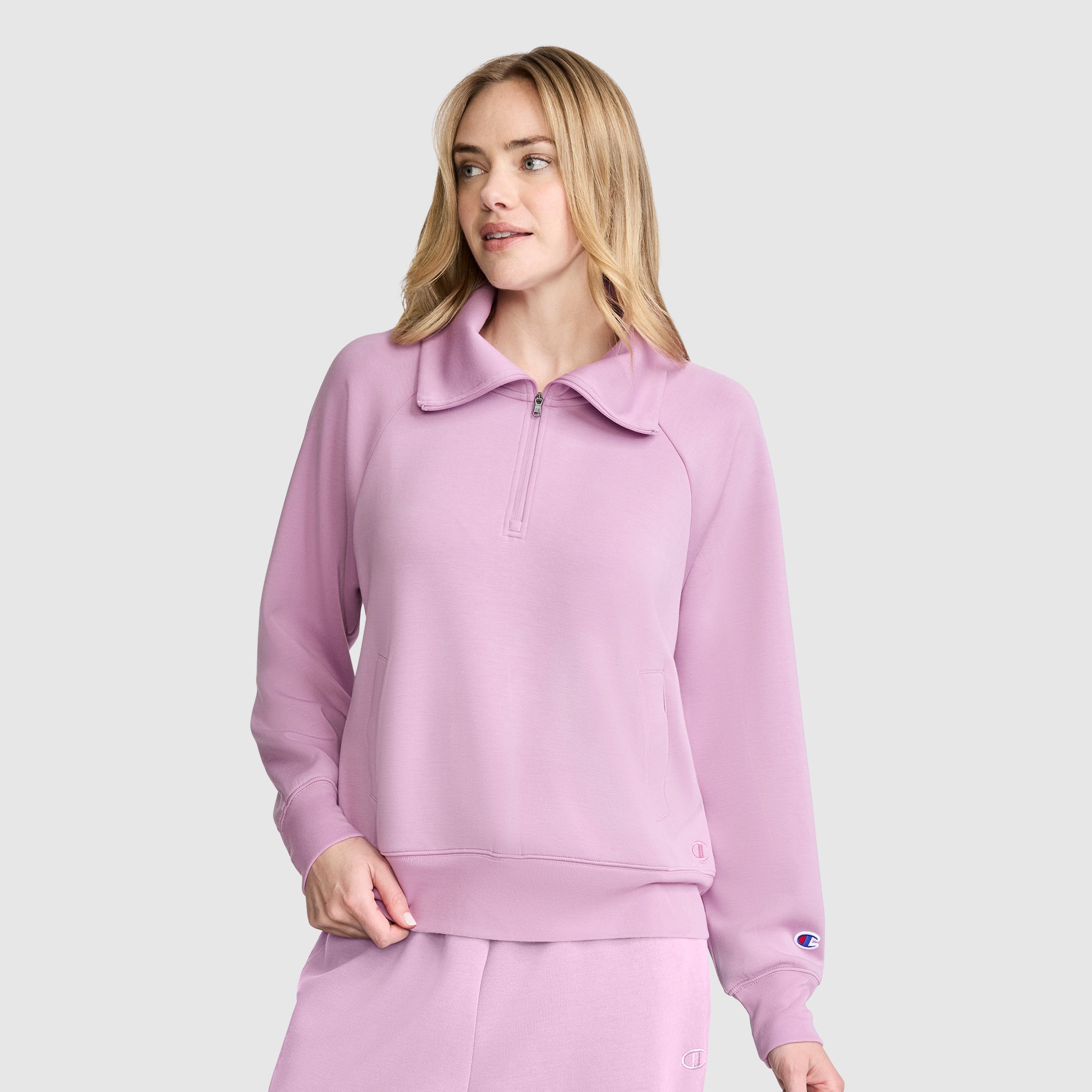 Champion Quarter-Zip Pull Femme Violet Stretch Poches