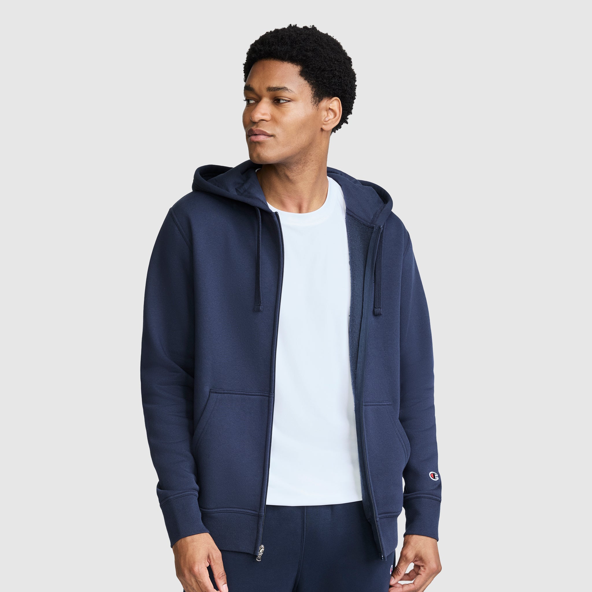 Champion Powerblend Full-Zip Hoodie sweat zippé Navy gratté