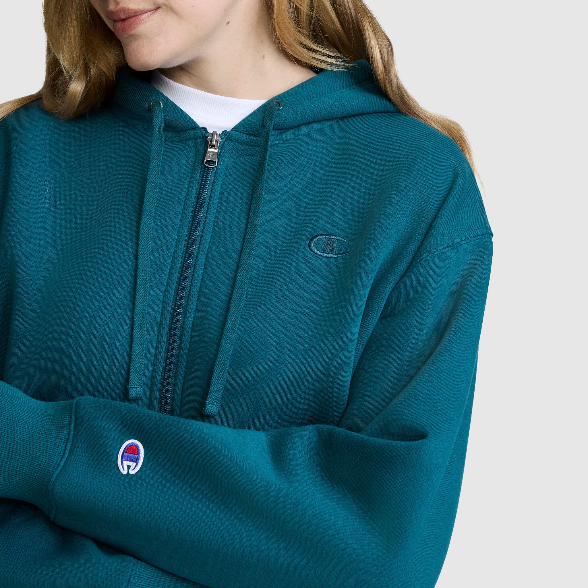 Champion Cropped Zip-Up Hoodie sweat zippé vert femme