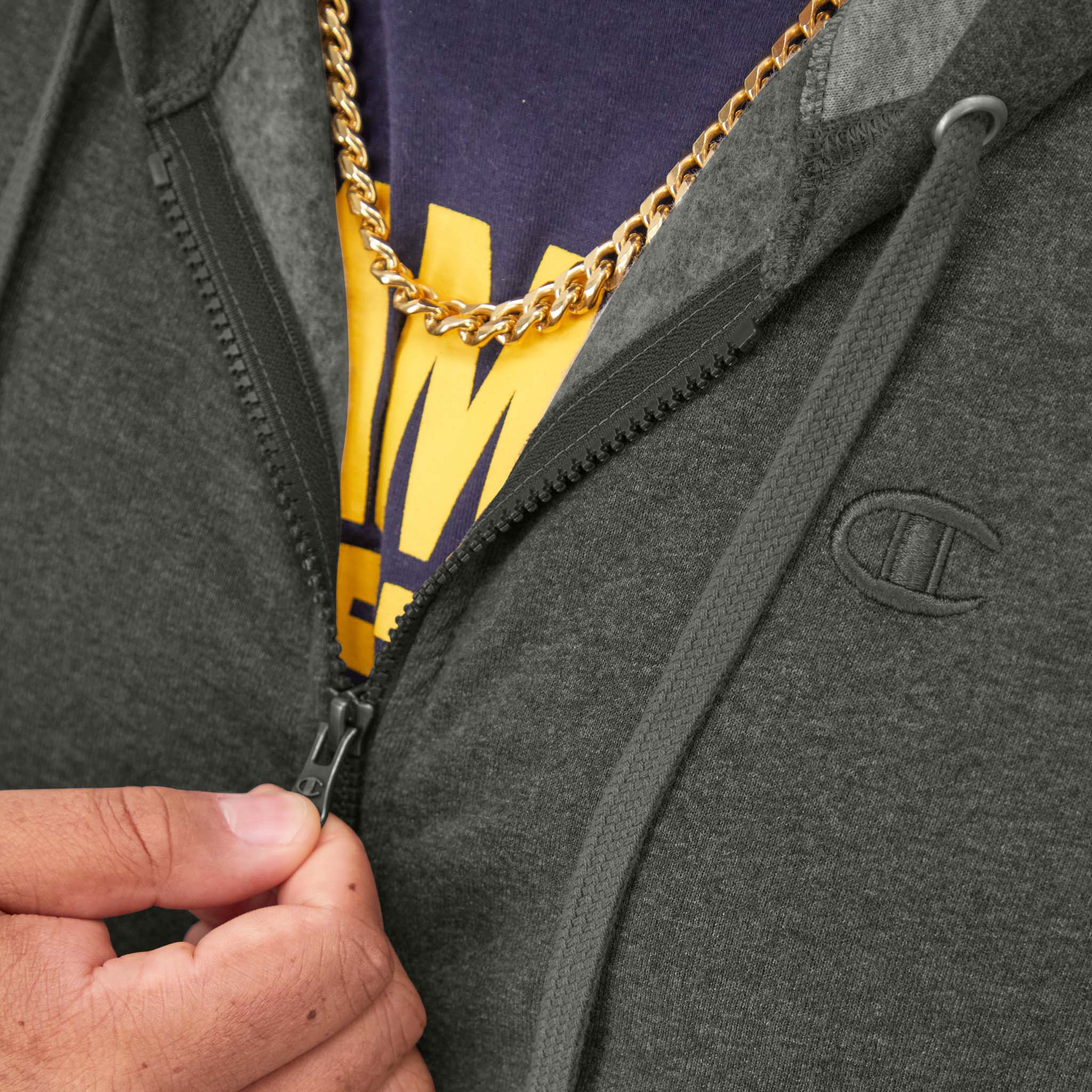 Champion Powerblend Sweat à Capuche Zippé Granite Heather