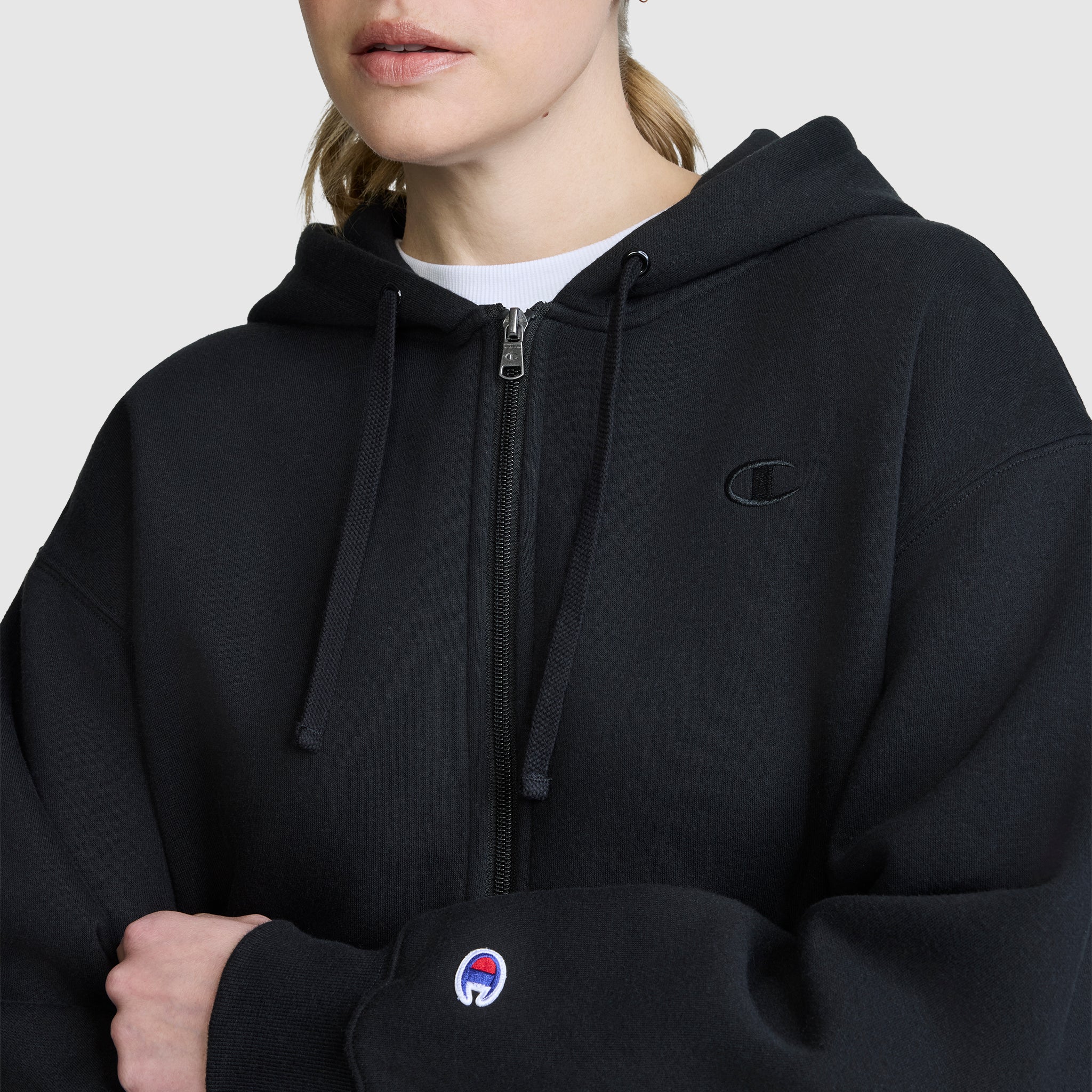 Champion Cropped Zip-Up Hoodie sweat zippé noir coton