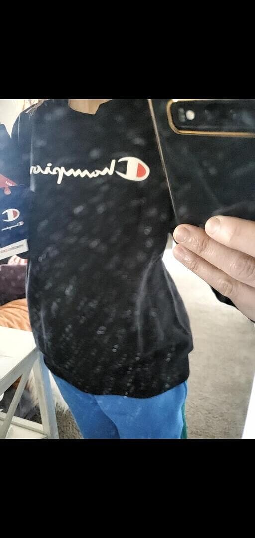 Champion Powerblend Script Logo Sweat Gris chiné coupe ample