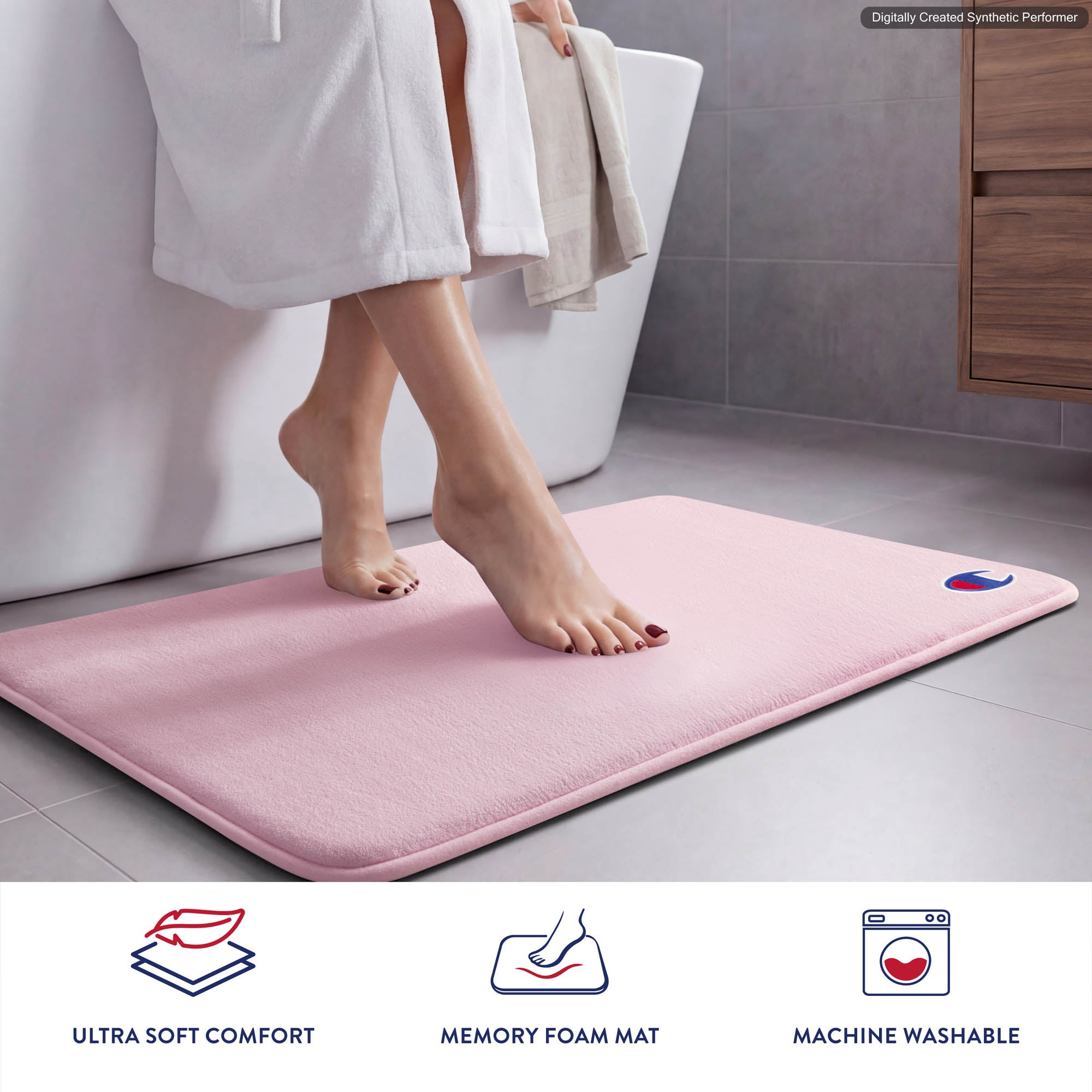 Champion Logo Patch tapis de bain mémoire de forme rose