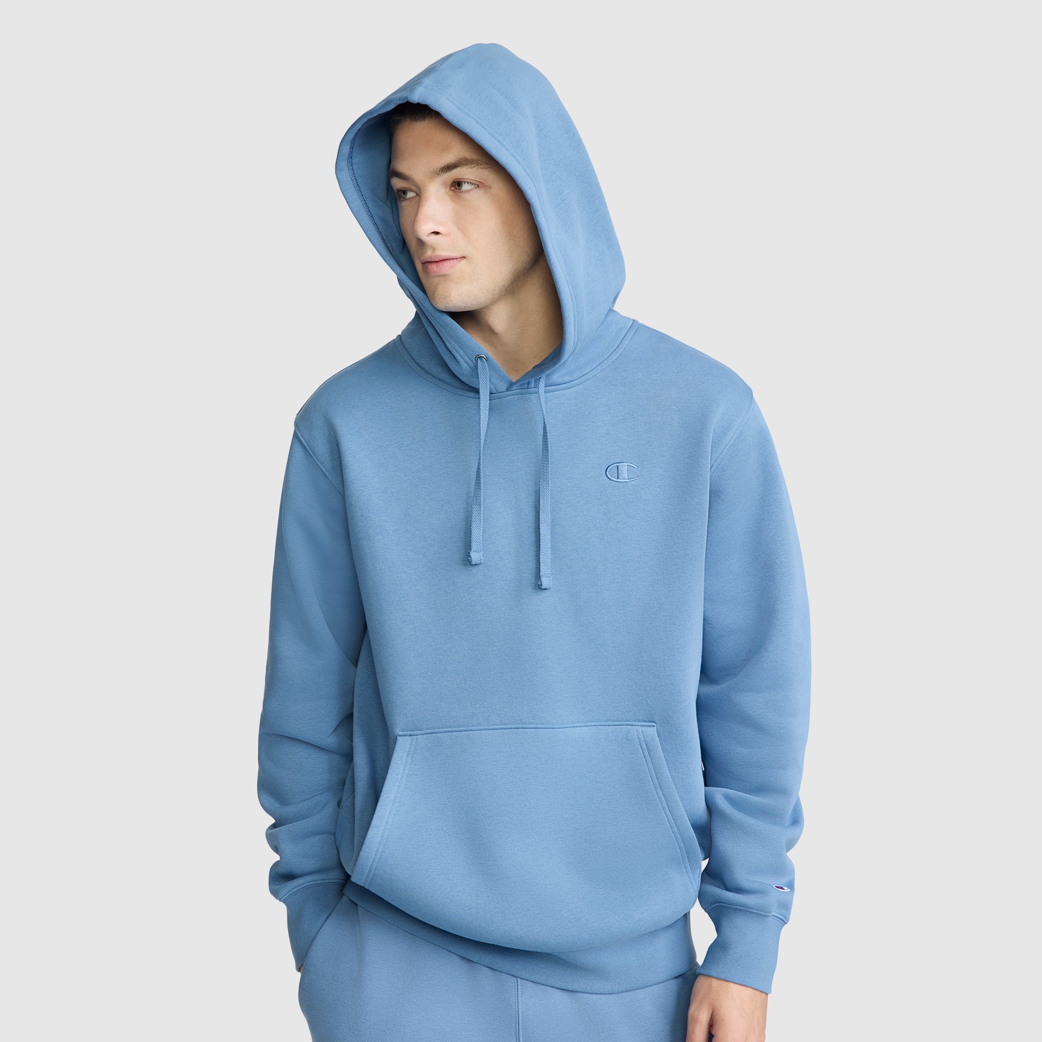 Champion Powerblend Hoodie C Logo sweat à capuche bleu riviera