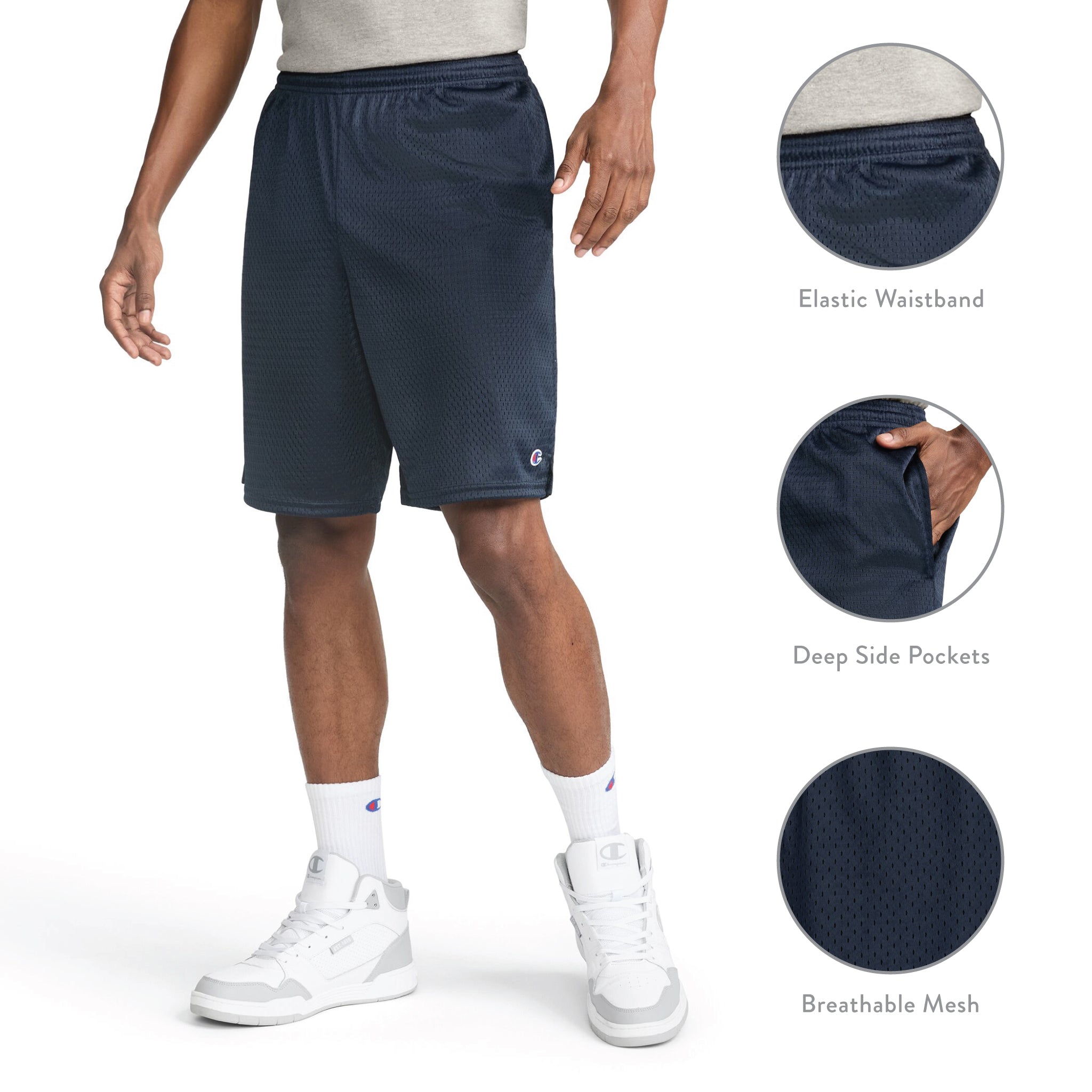 Champion 9" Classic Mesh Shorts C Logo short mesh gris 9 pouces