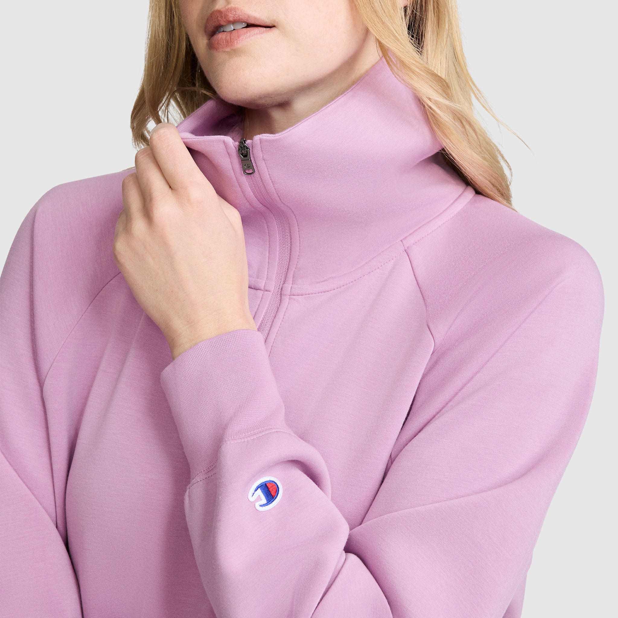 Champion Quarter-Zip Pull Femme Violet Stretch Poches