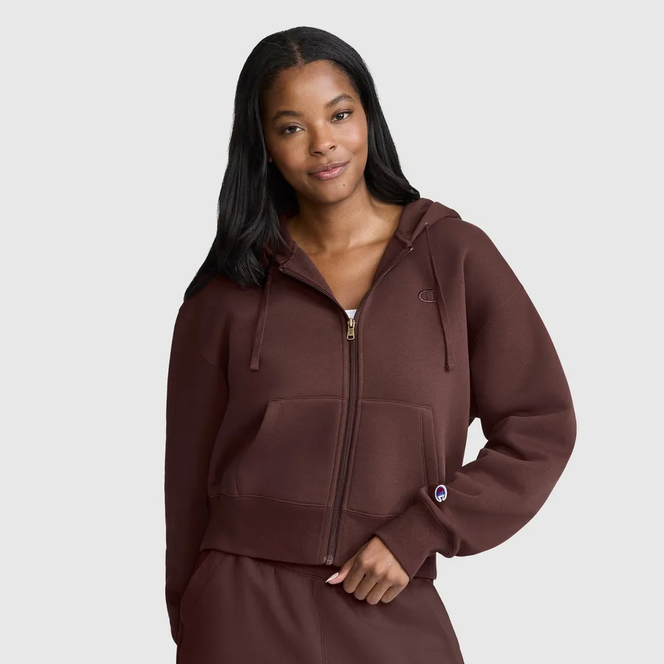 Champion Cropped Zip-Up Hoodie sweat zippé marron femme