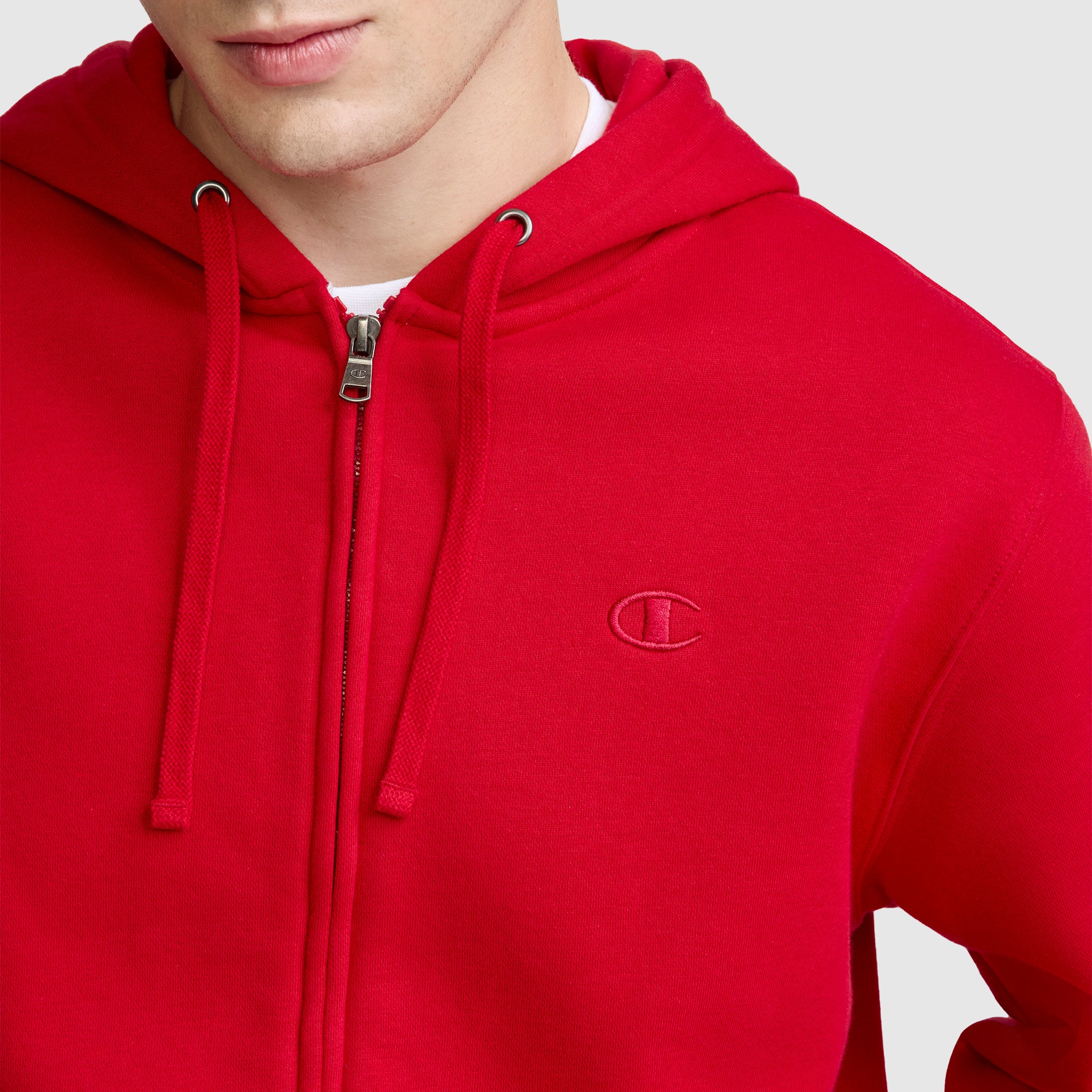 Champion Powerblend Full-Zip Hoodie sweat homme Tango Red molleton