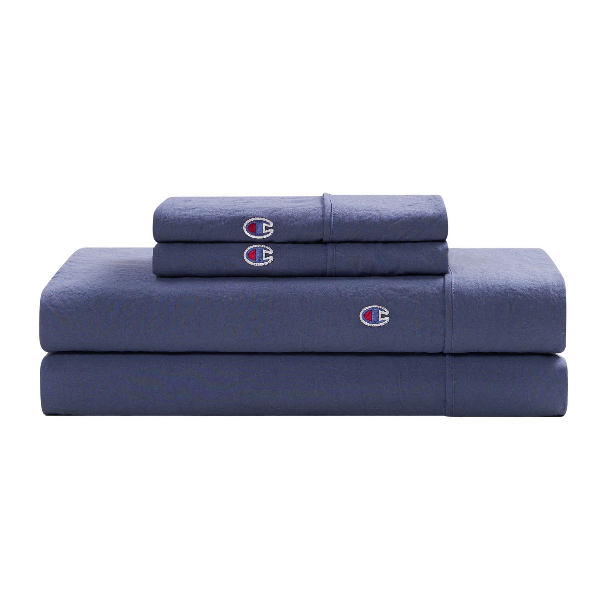 Champion Patch parure draps microfibre bleu ardoise Queen