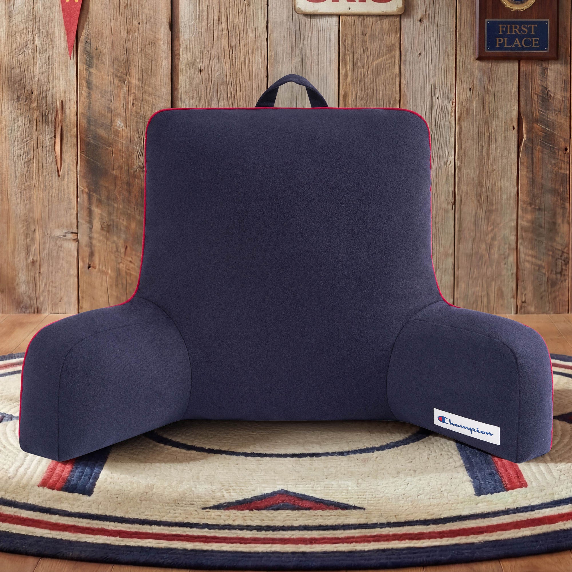 Champion Coussin de lecture fausse laine bleu marine
