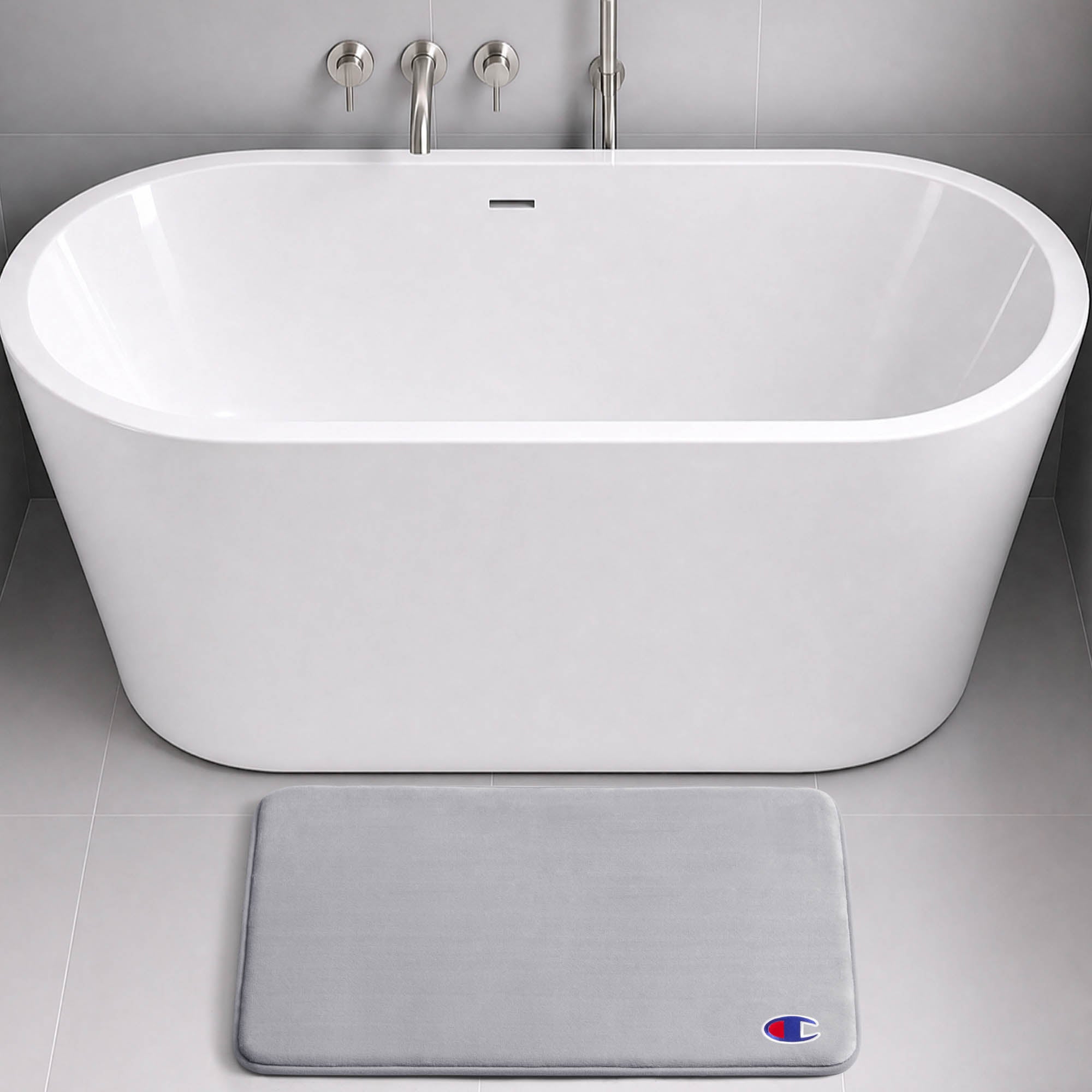 Champion Logo Patch Tapis de Bain Gris 43x61 cm Mousse Mémoire