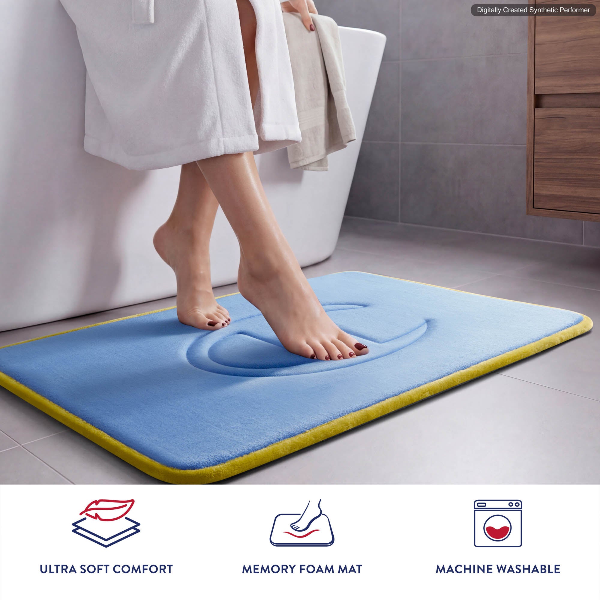 Champion Quilted Logo tapis bain bleu clair memory foam matelassé