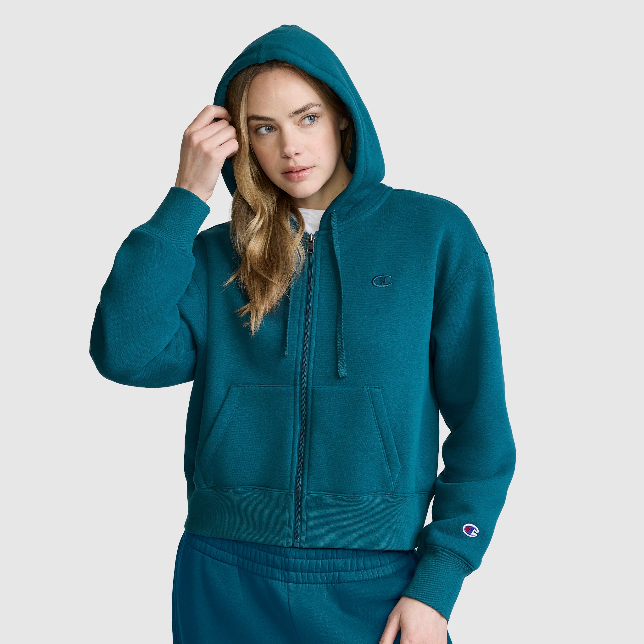 Champion Cropped Zip-Up Hoodie sweat zippé vert femme