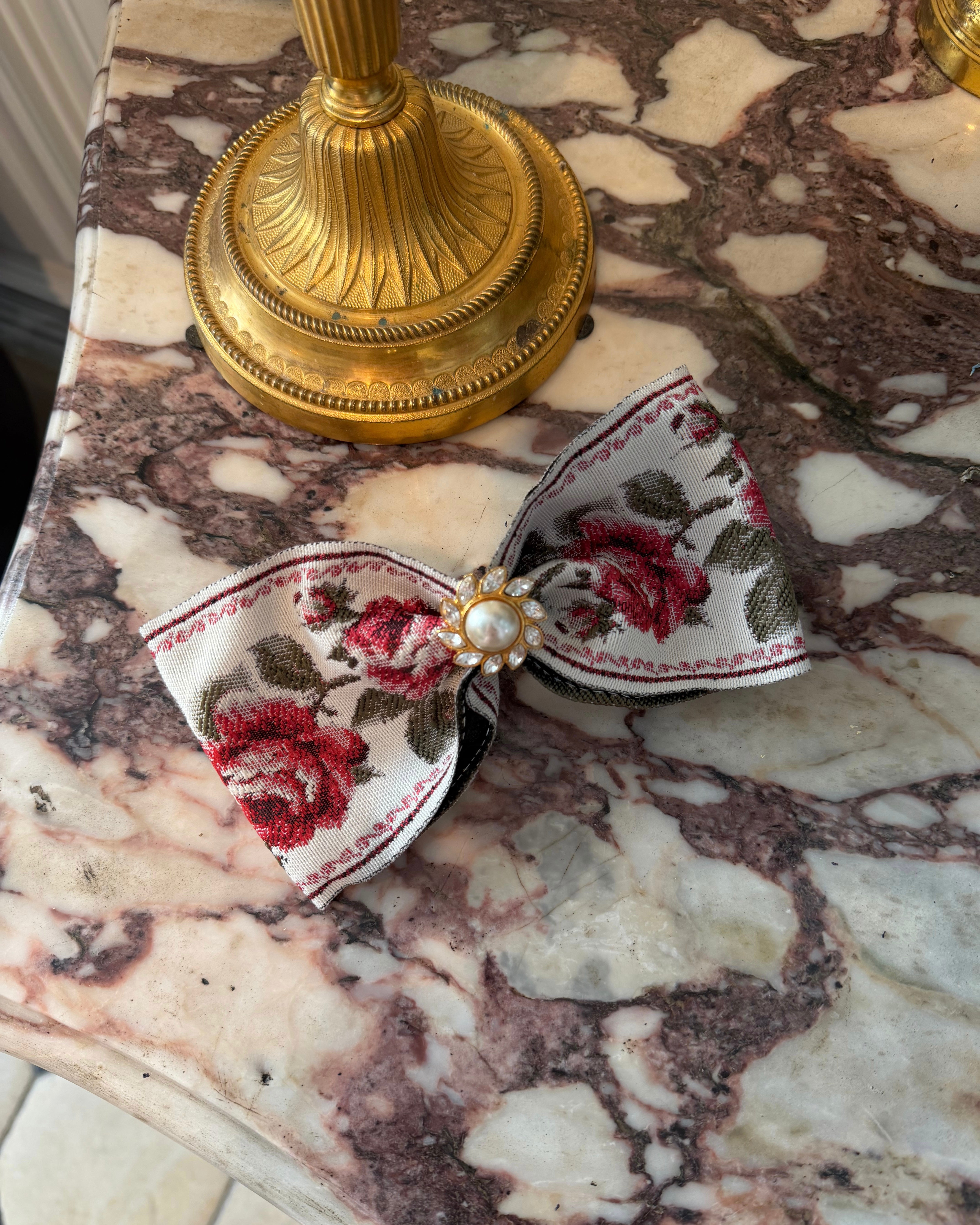 Solène Gisèle Héritage Nœud Couture Roses barrette fait main France
