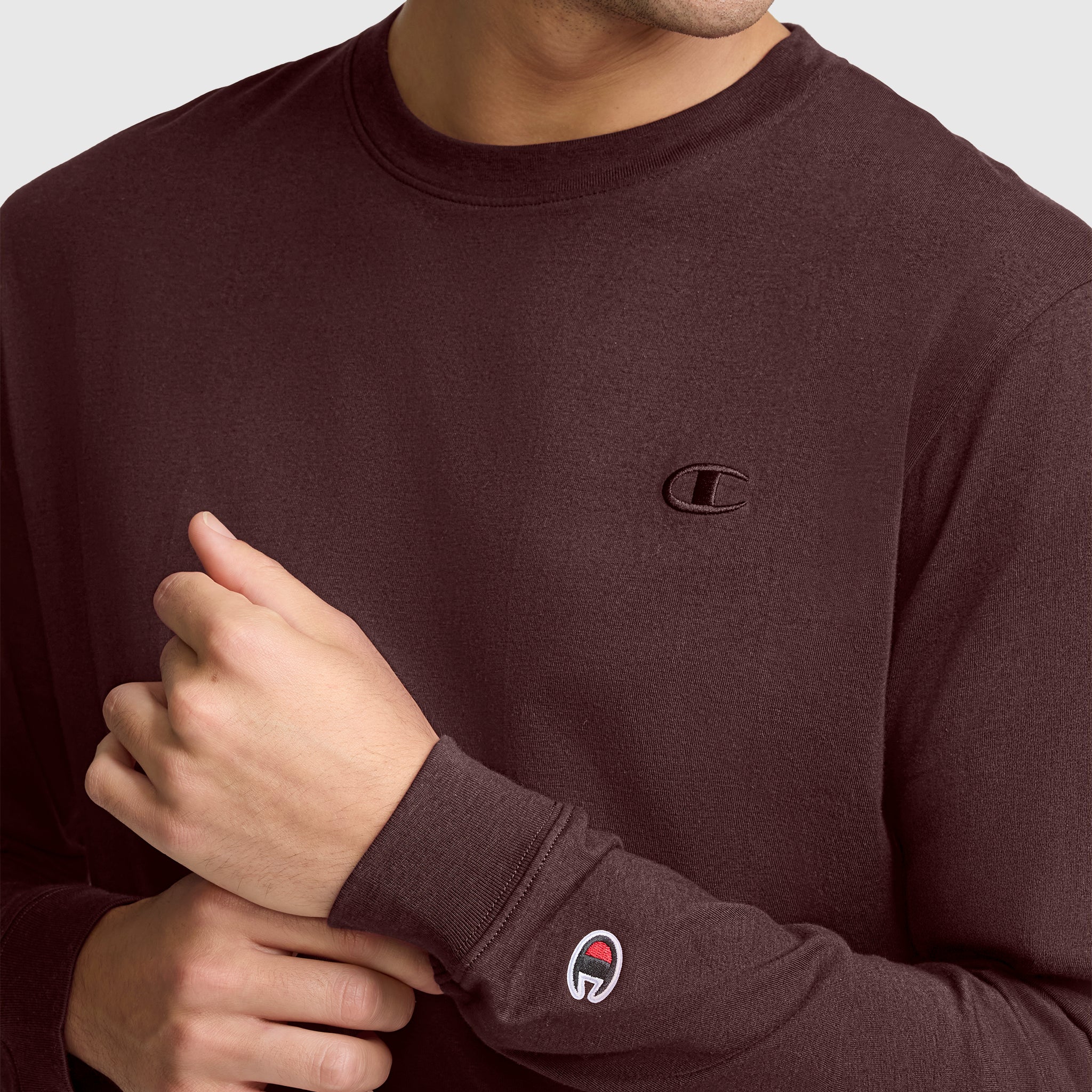 Champion Classic C Logo t-shirt manches longues chocolat coton homme