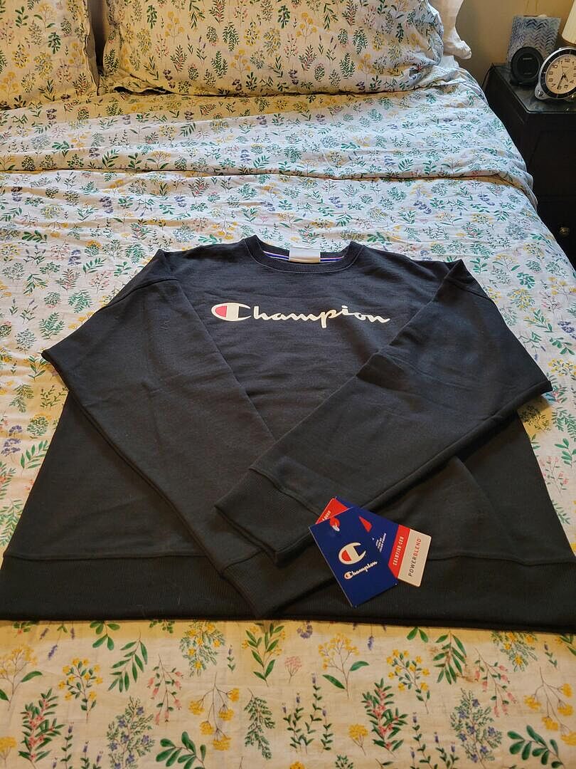Champion Powerblend Script Logo Sweat Gris chiné coupe ample