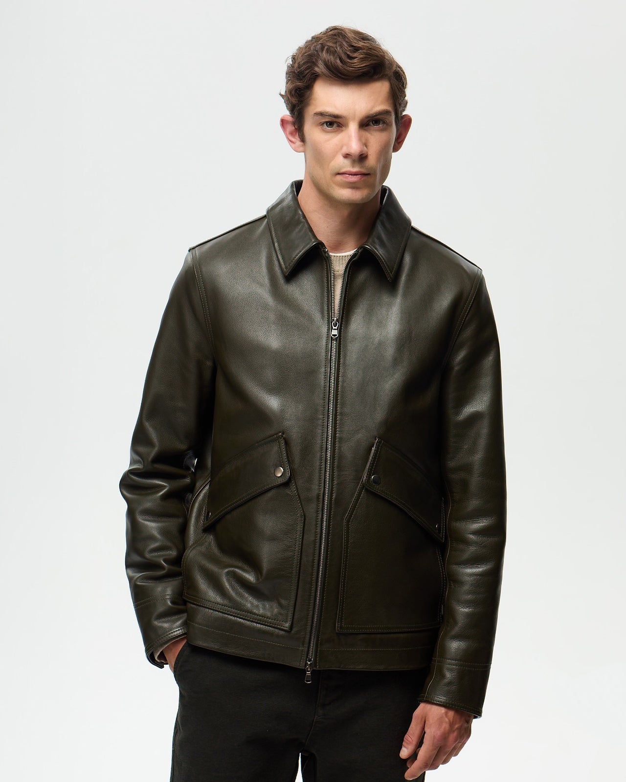 LAFAURIE MAX blouson cuir vert cèdre ouatiné