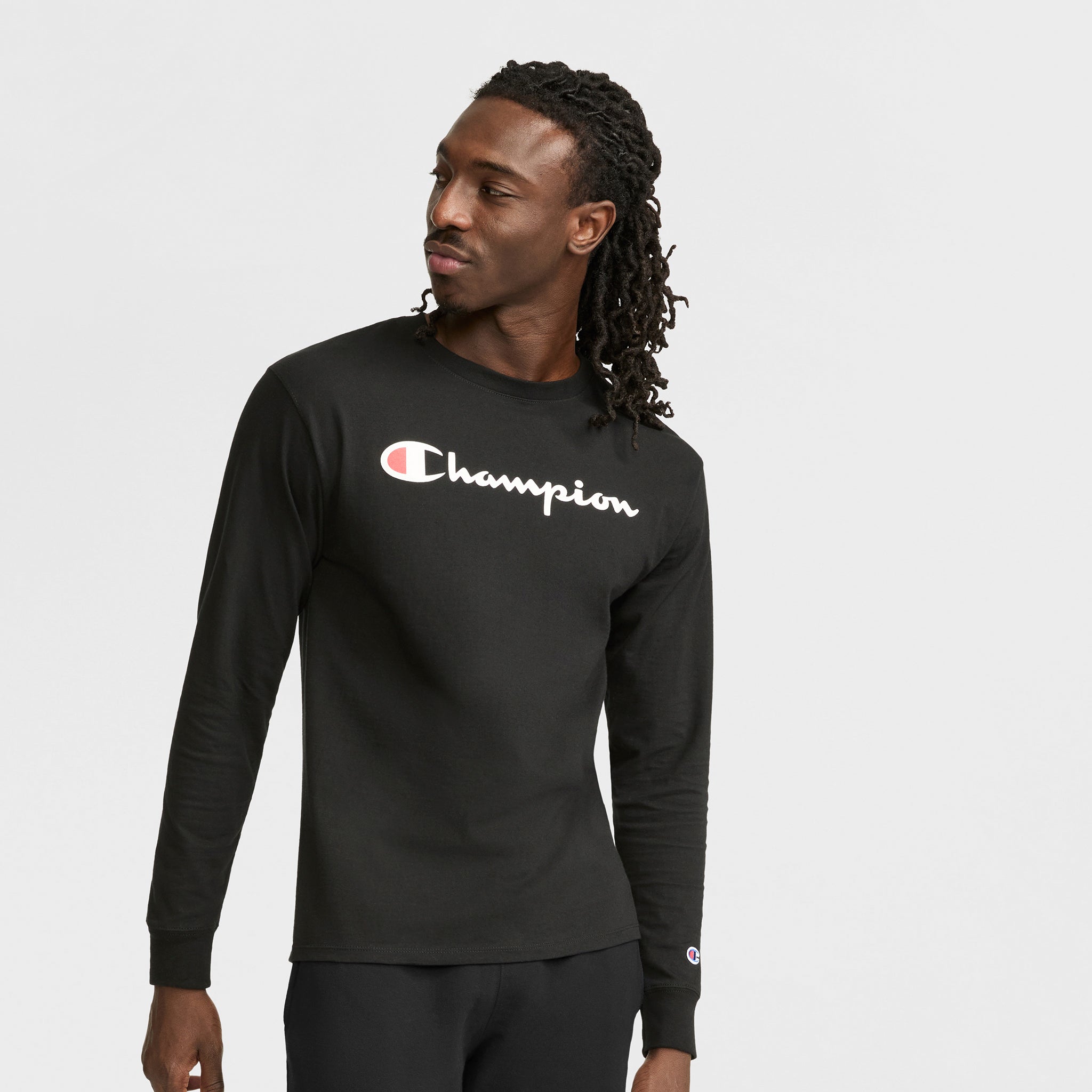 Champion Classic Graphic T-Shirt script logo noir manches longues