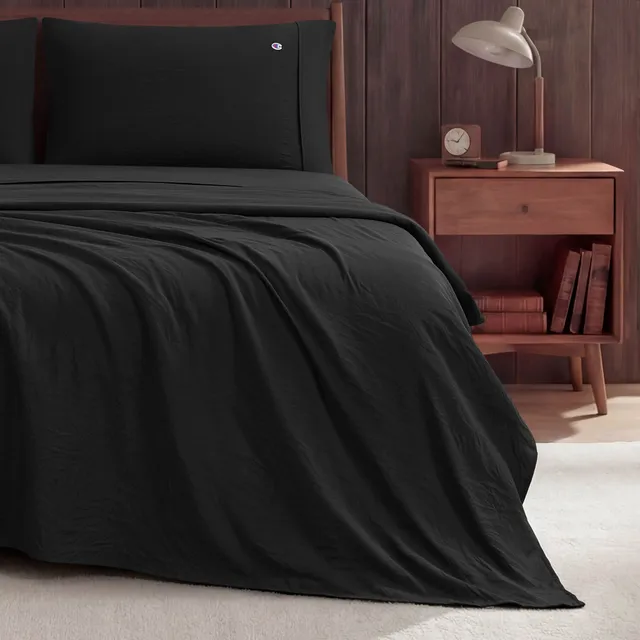 Champion Peak Comfort Parure draps microfibre noire Queen