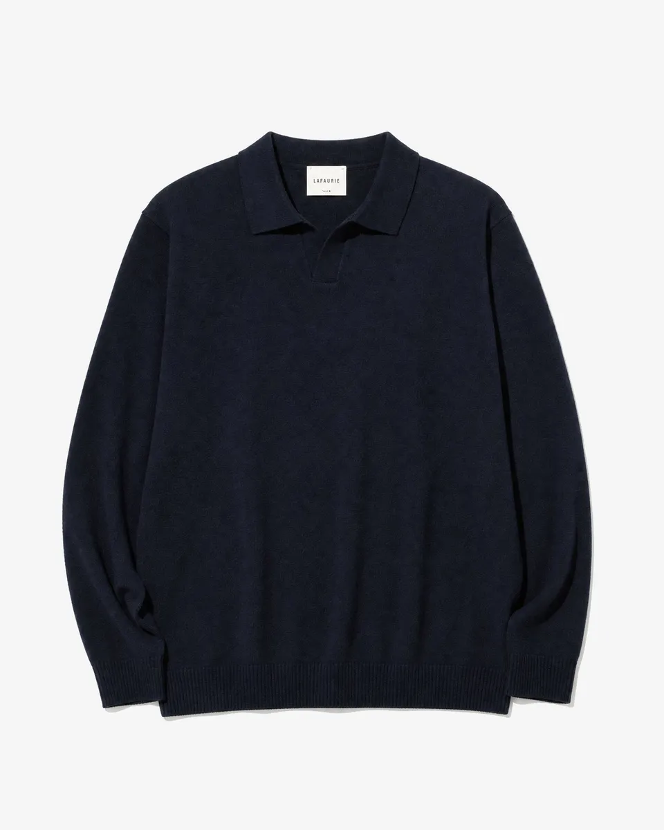 Lafaurie Gabino Navy polo laine manches longues homme