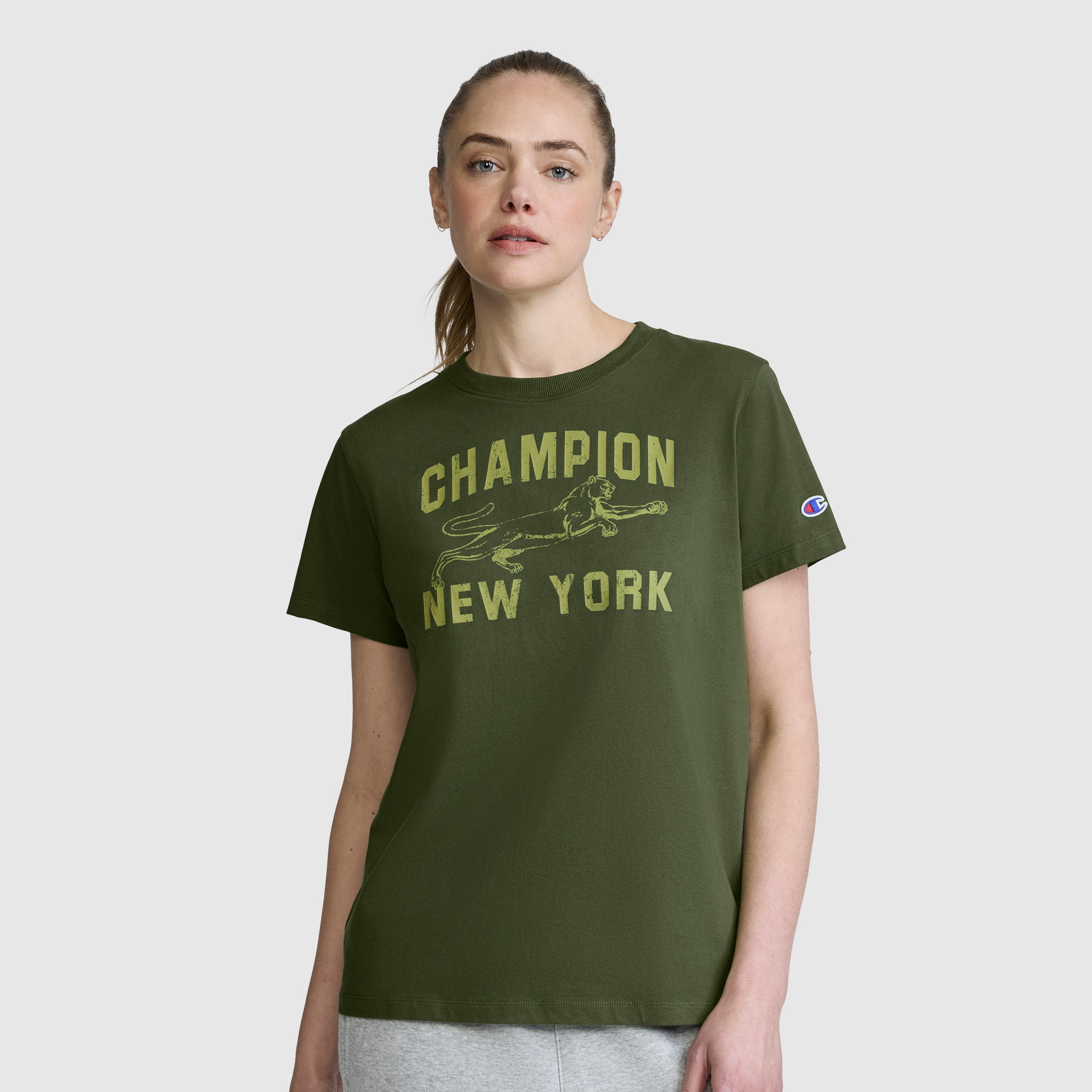 Champion Mascot t-shirt coton vert Chive logo NY