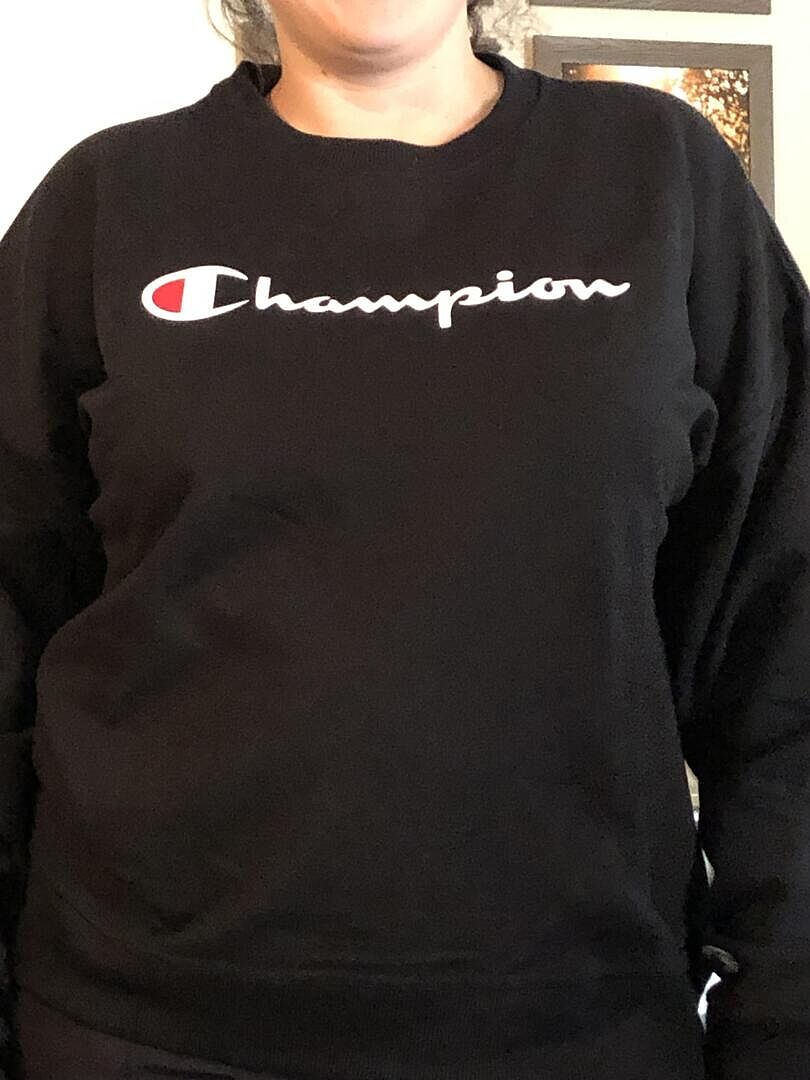 Champion Powerblend Script Logo Sweat Gris chiné coupe ample