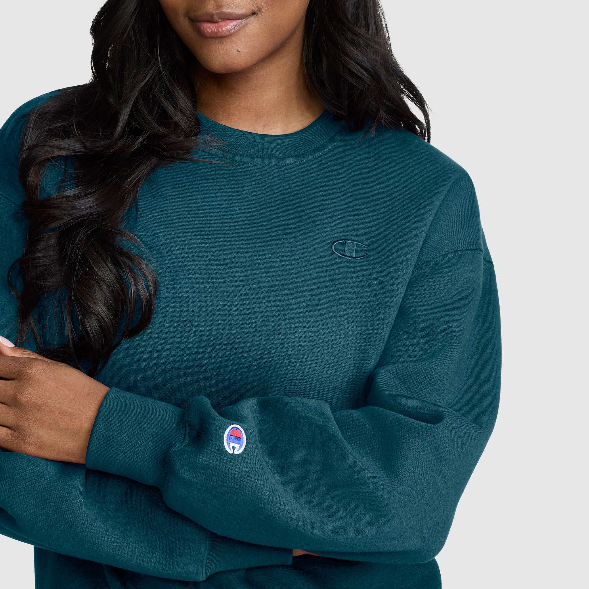 Champion Powerblend Crewneck Small C sweat Deep Teal molleton coton