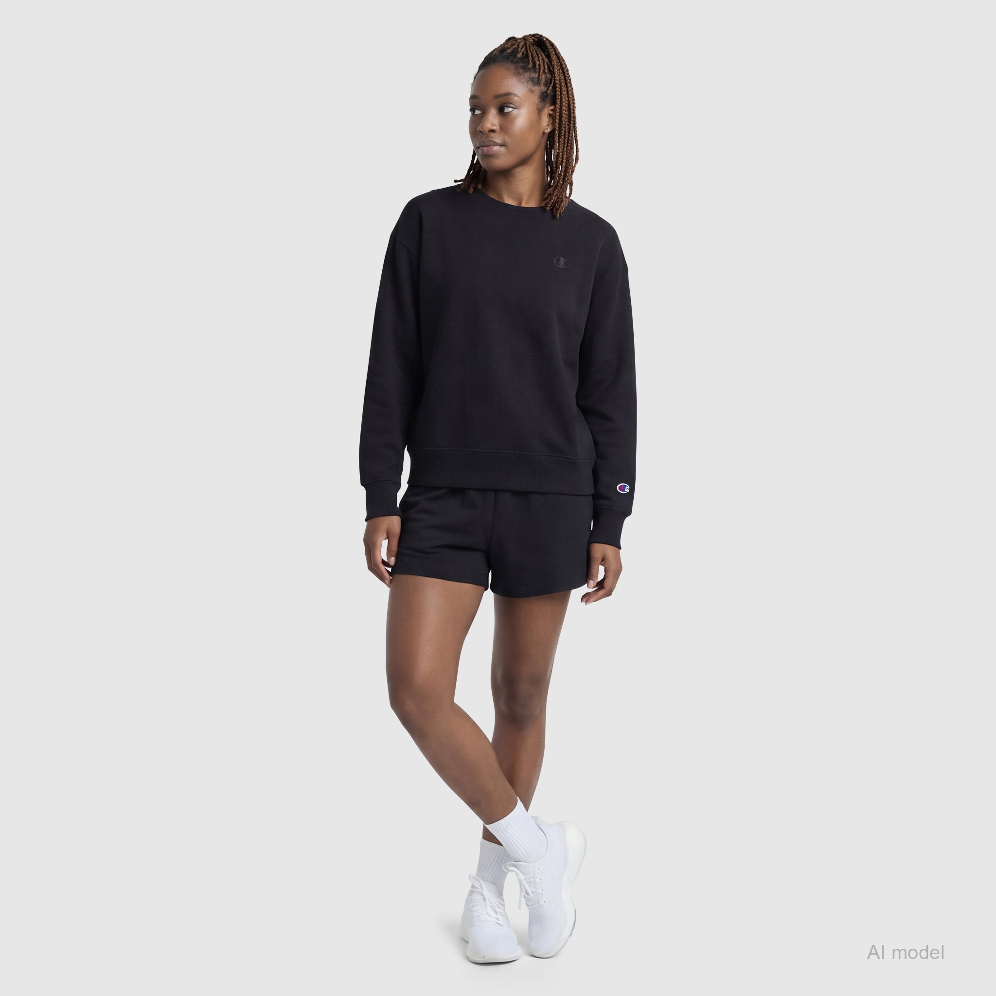 Champion Powerblend Sweatshirt Femme Noir Petit C Coton
