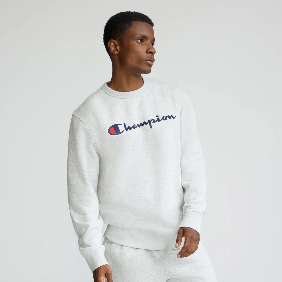 Champion Powerblend Script Logo Sweat Gris coupe standard