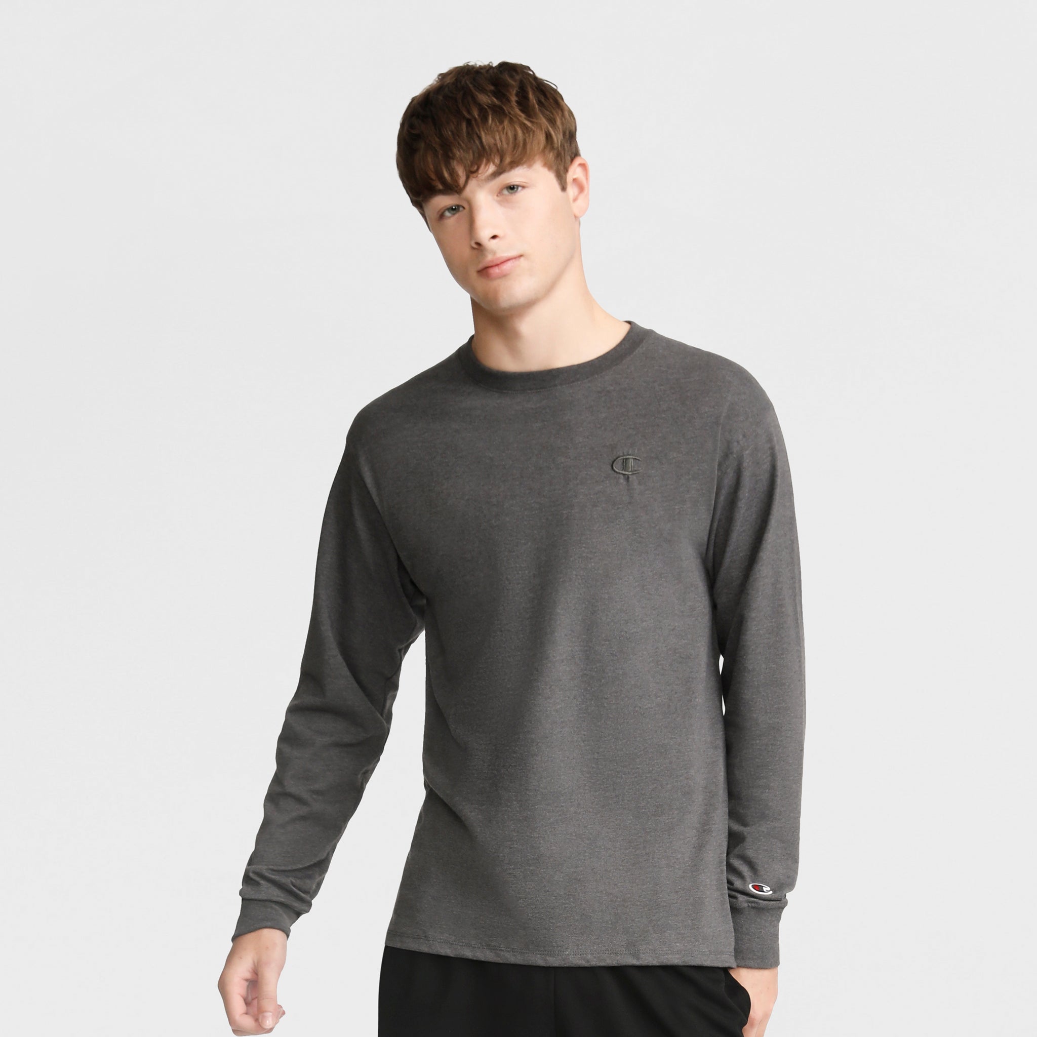 Champion Classic C Logo t-shirt manches longues gris chiné homme