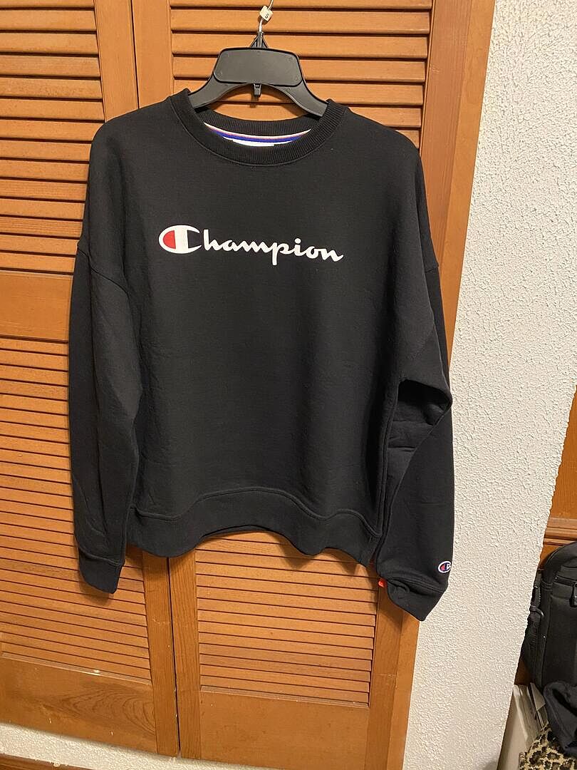 Champion Powerblend Script Logo Sweat Gris chiné coupe ample
