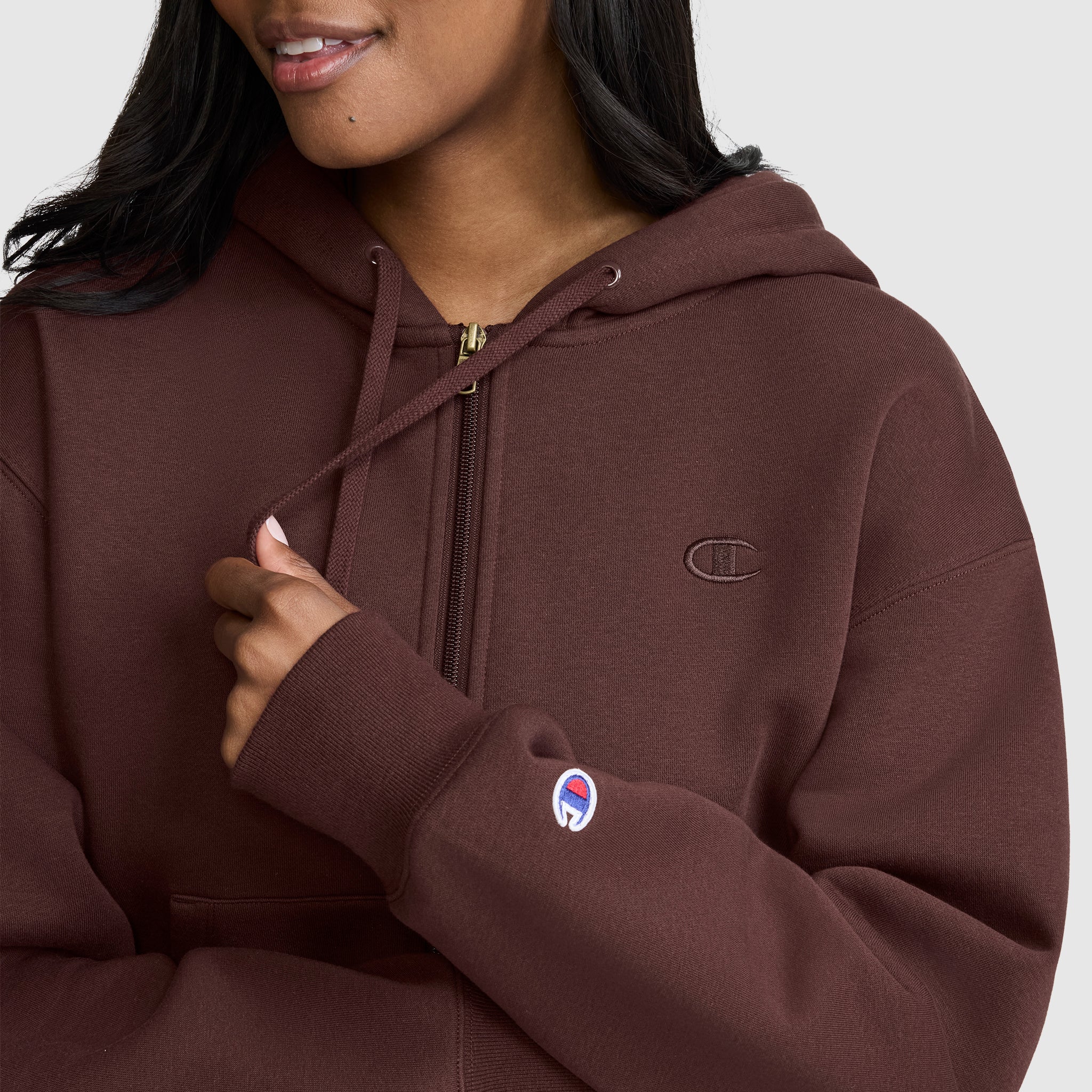 Champion Cropped Zip-Up Hoodie sweat zippé marron femme