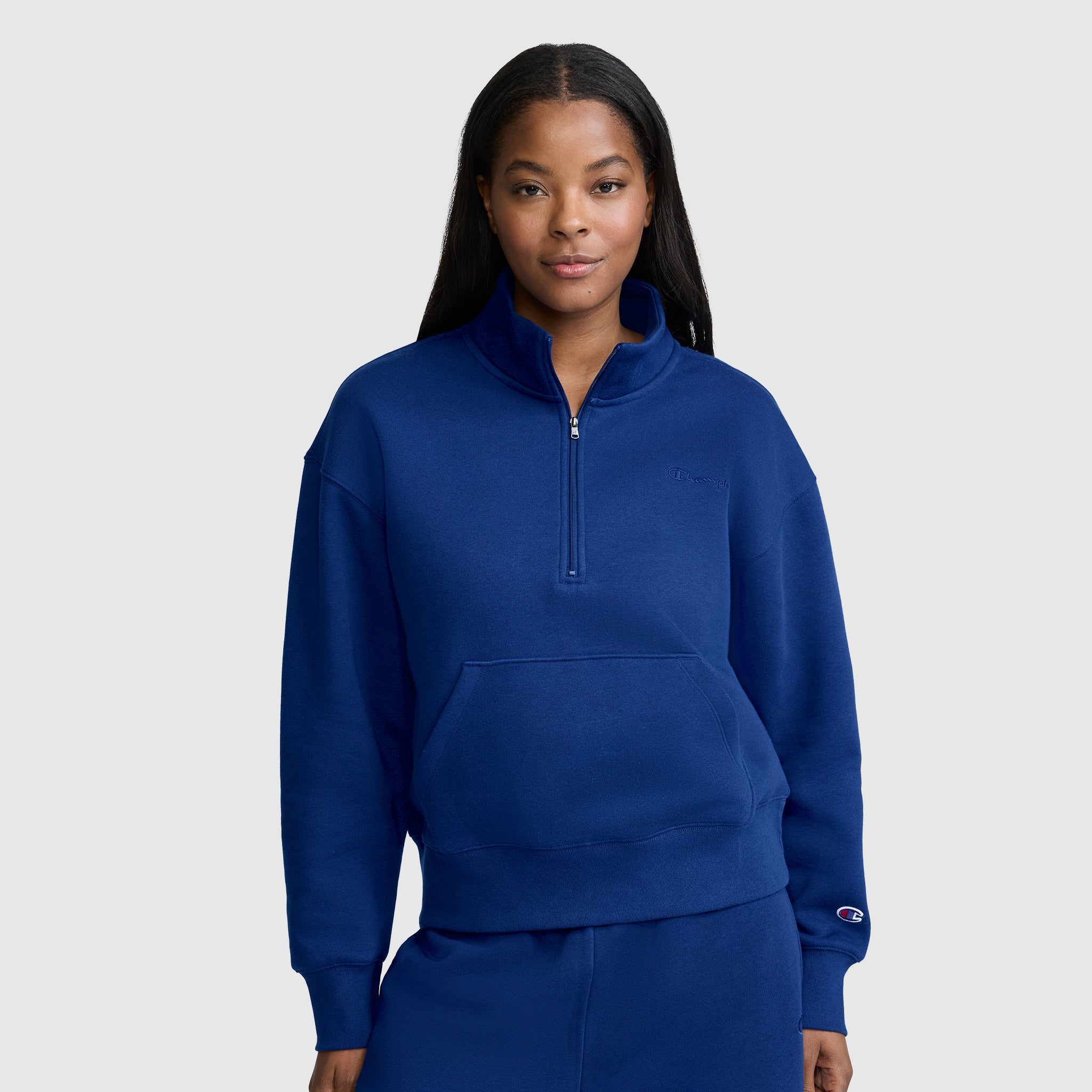 Champion Fleece Mockneck Quarter-Zip sweat Blue Depths