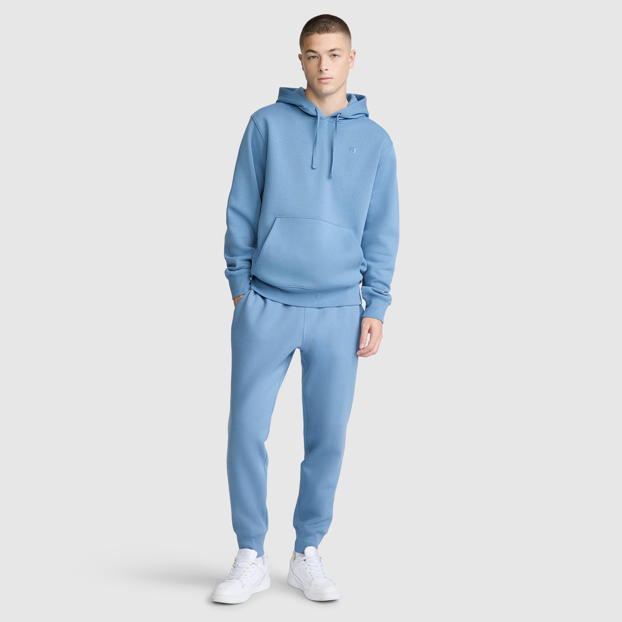 Champion Powerblend Hoodie C Logo sweat à capuche bleu riviera