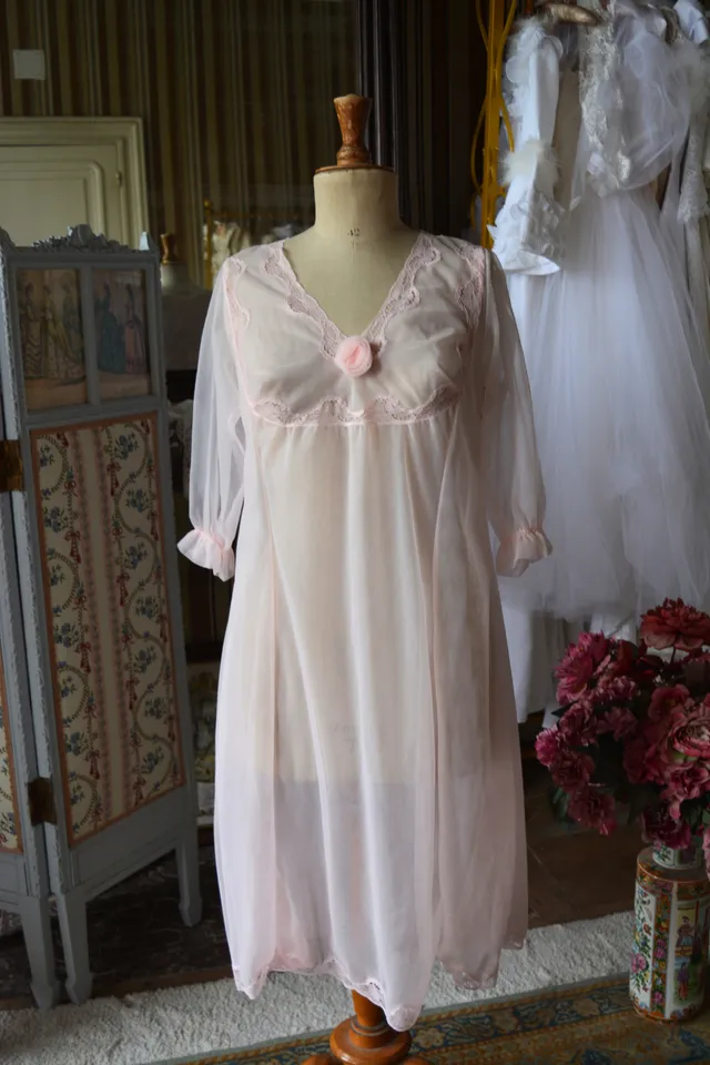 Solène Gisèle Nuisette Vintage Rose Transparente déshabillé