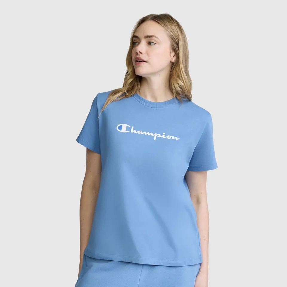 Champion Classic T-Shirt Script Logo t-shirt femme bleu coton