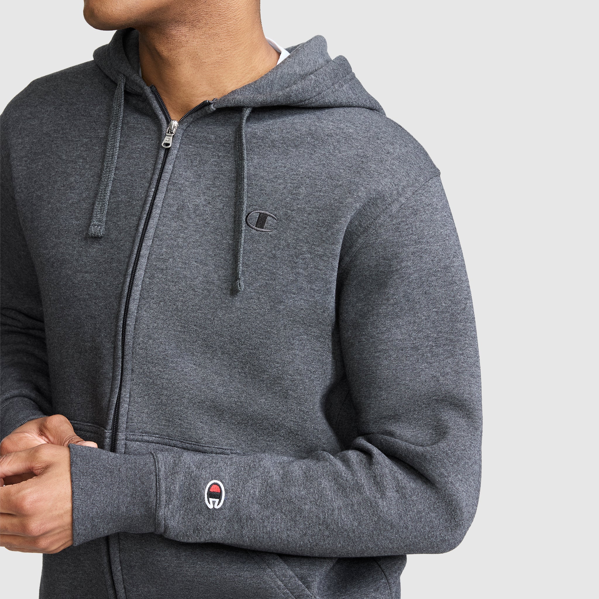 Champion Powerblend Full-Zip Hoodie sweat homme Gris molleton