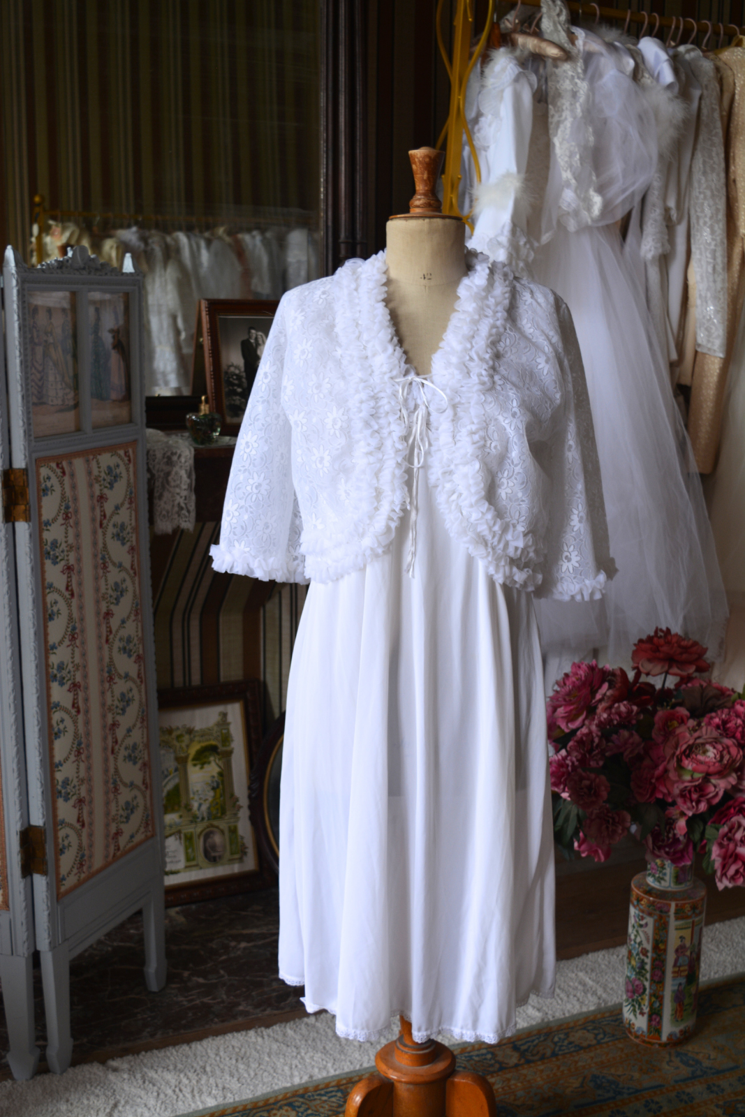 Solène Gisèle Les Déshabillés Ensemble Vintage Blanc Satin