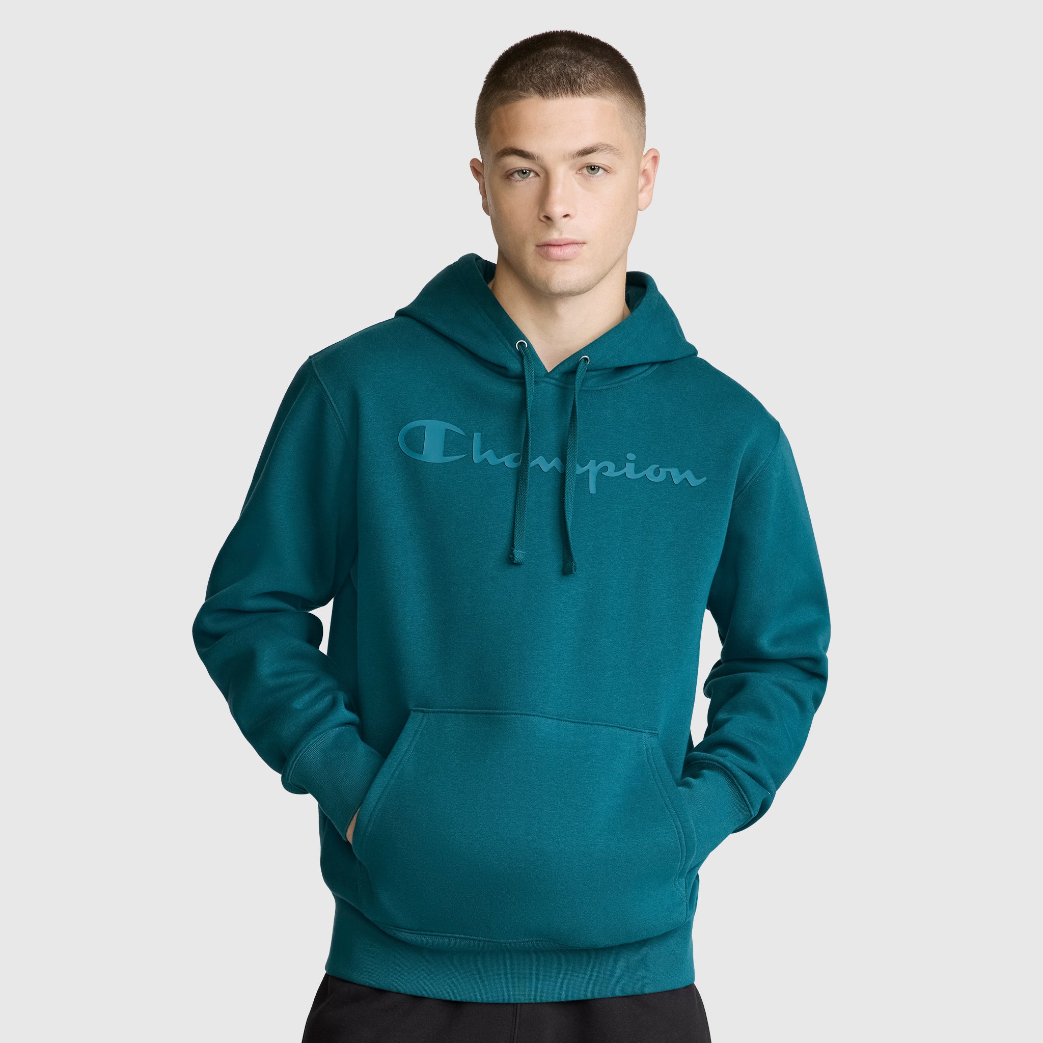 Champion Powerblend Tonal Script hoodie vert Deep Teal