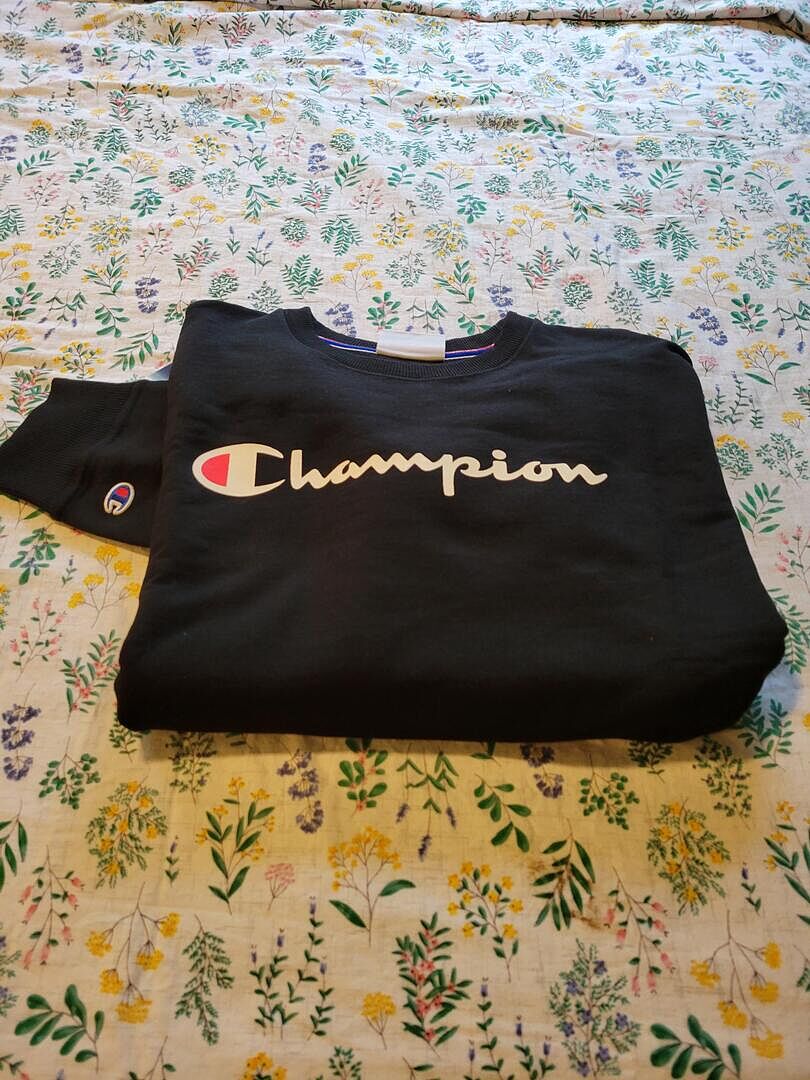 Champion Powerblend Script Logo Sweat Gris chiné coupe ample
