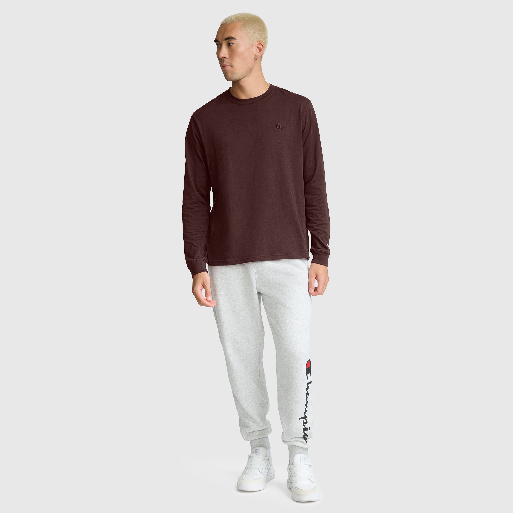 Champion Classic C Logo t-shirt manches longues chocolat coton homme