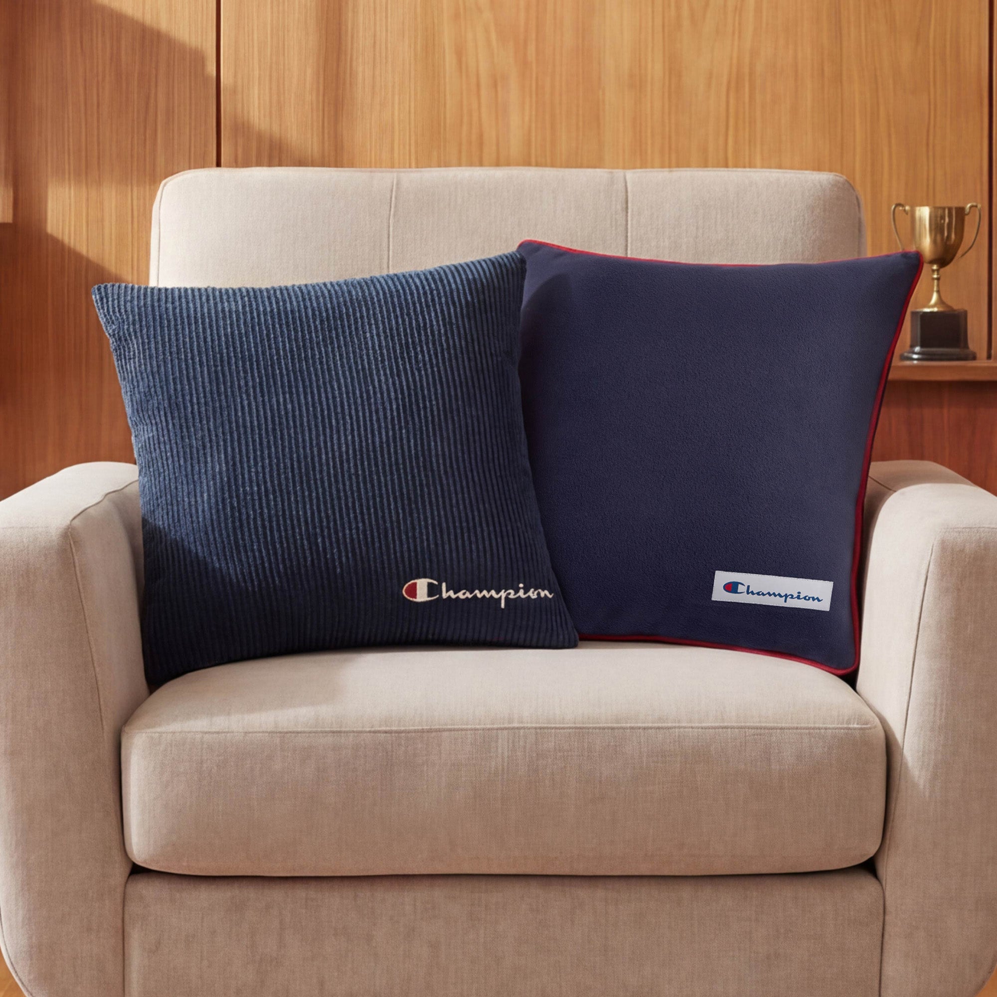 Champion Logo Coussin Carré 45x45 Navy Bleu polyester