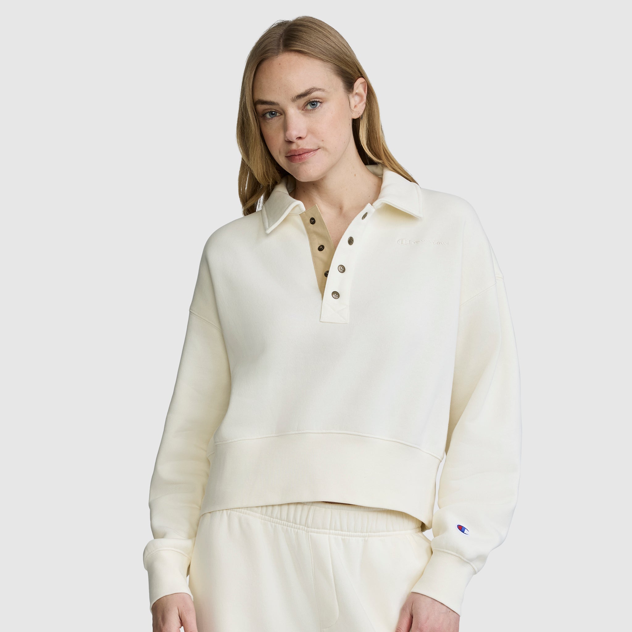 Champion Fleece Training Polo sweat femme Ecru molleton loose