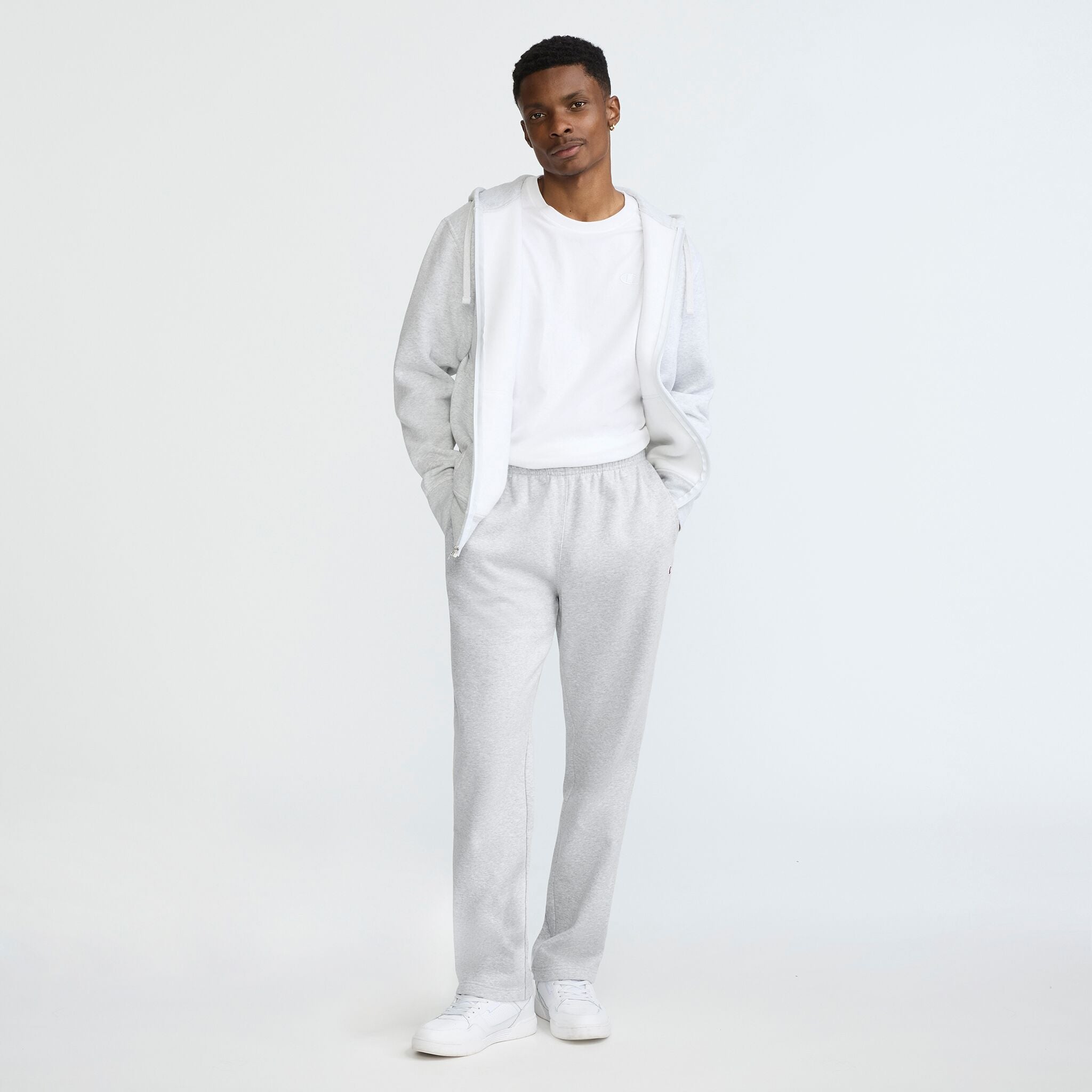 Champion Powerblend Open Hem C Logo sweatpants jogging gris clair molleton