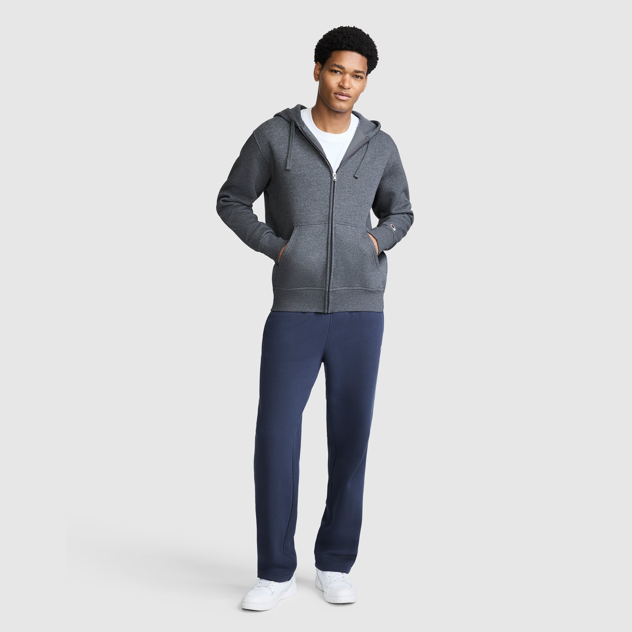 Champion Powerblend Full-Zip Hoodie sweat homme Gris molleton