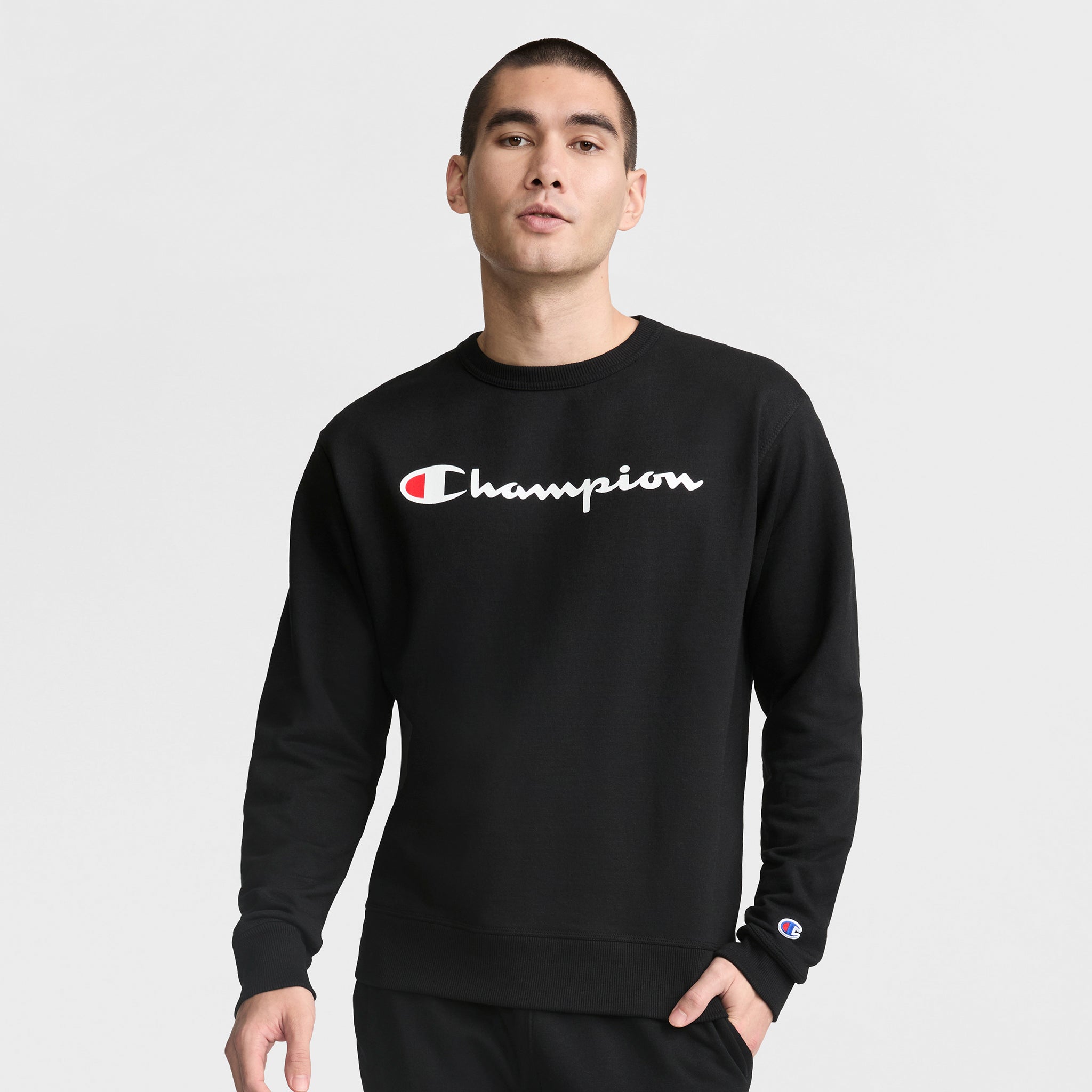 Champion Powerblend Script Logo Sweat Noir coupe standard