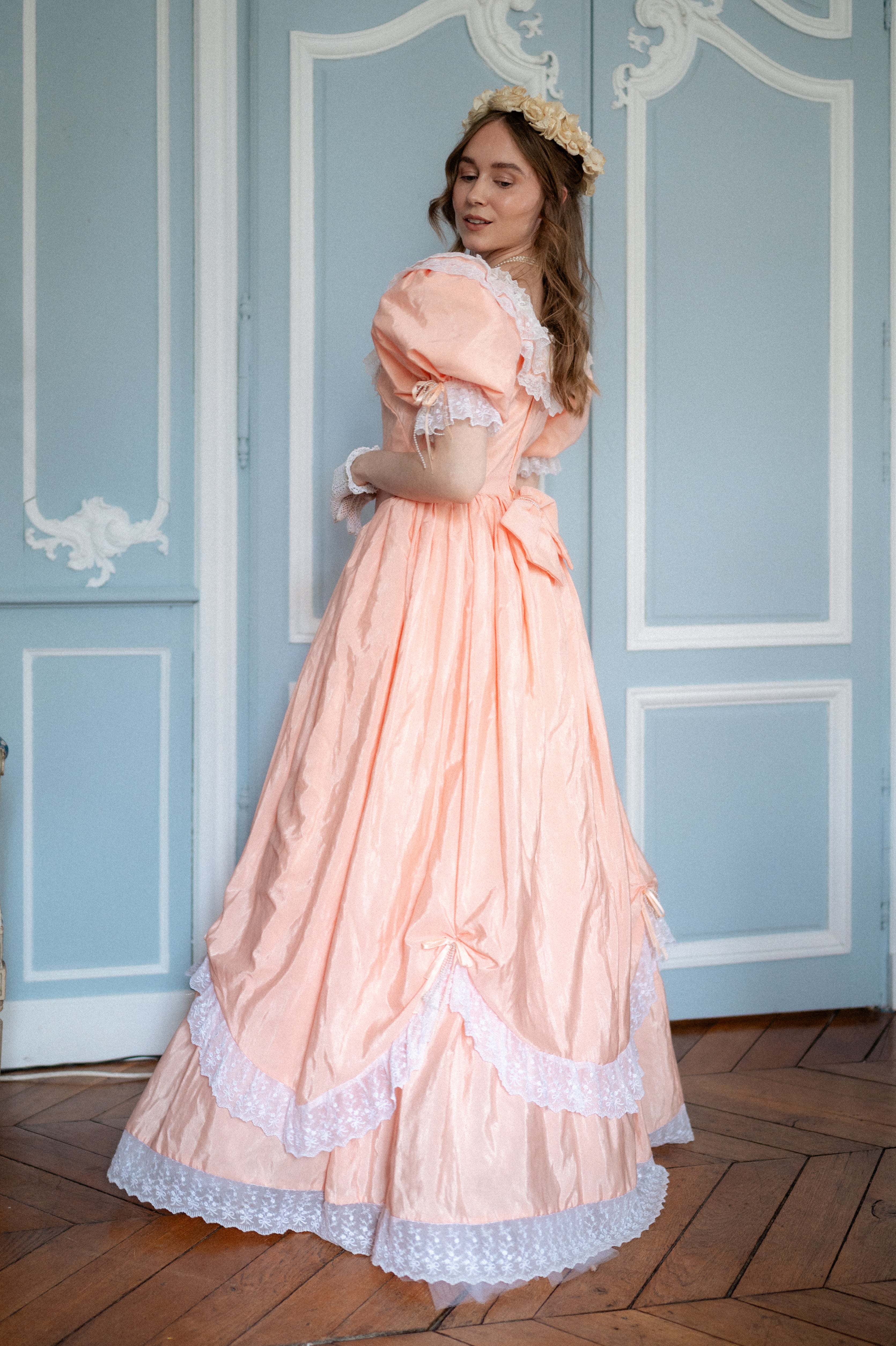 Solène Gisèle La mariée Robe Aurore dentelle pêche 36/38 perles