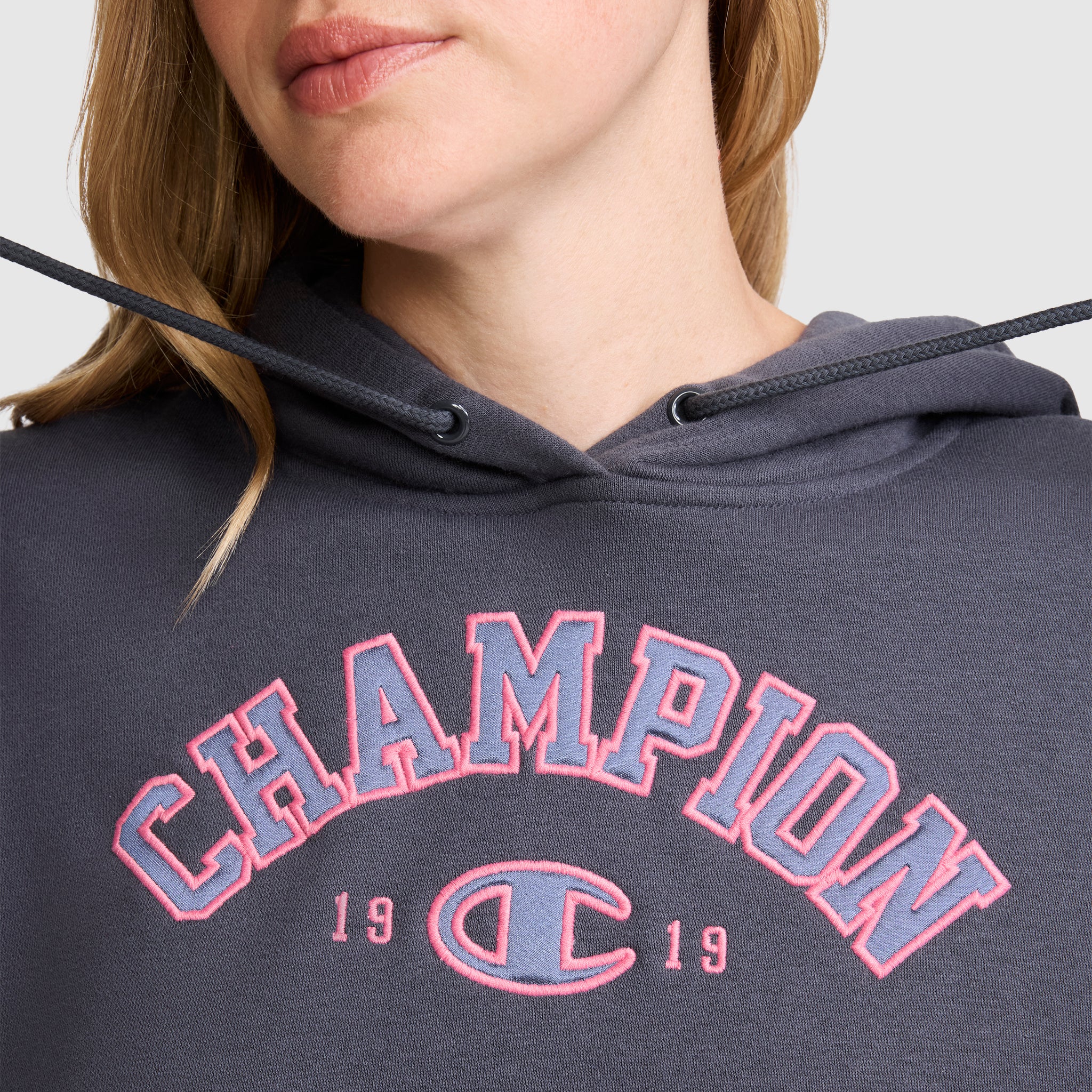Champion Hoodies Fleece Hoodie Satin Applique sweat gris Forged Steel Grey