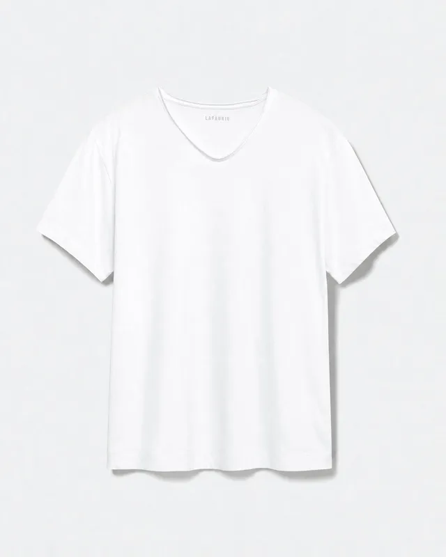 LAFAURIE Barry T-Shirt Blanc Col V Voile Coton
