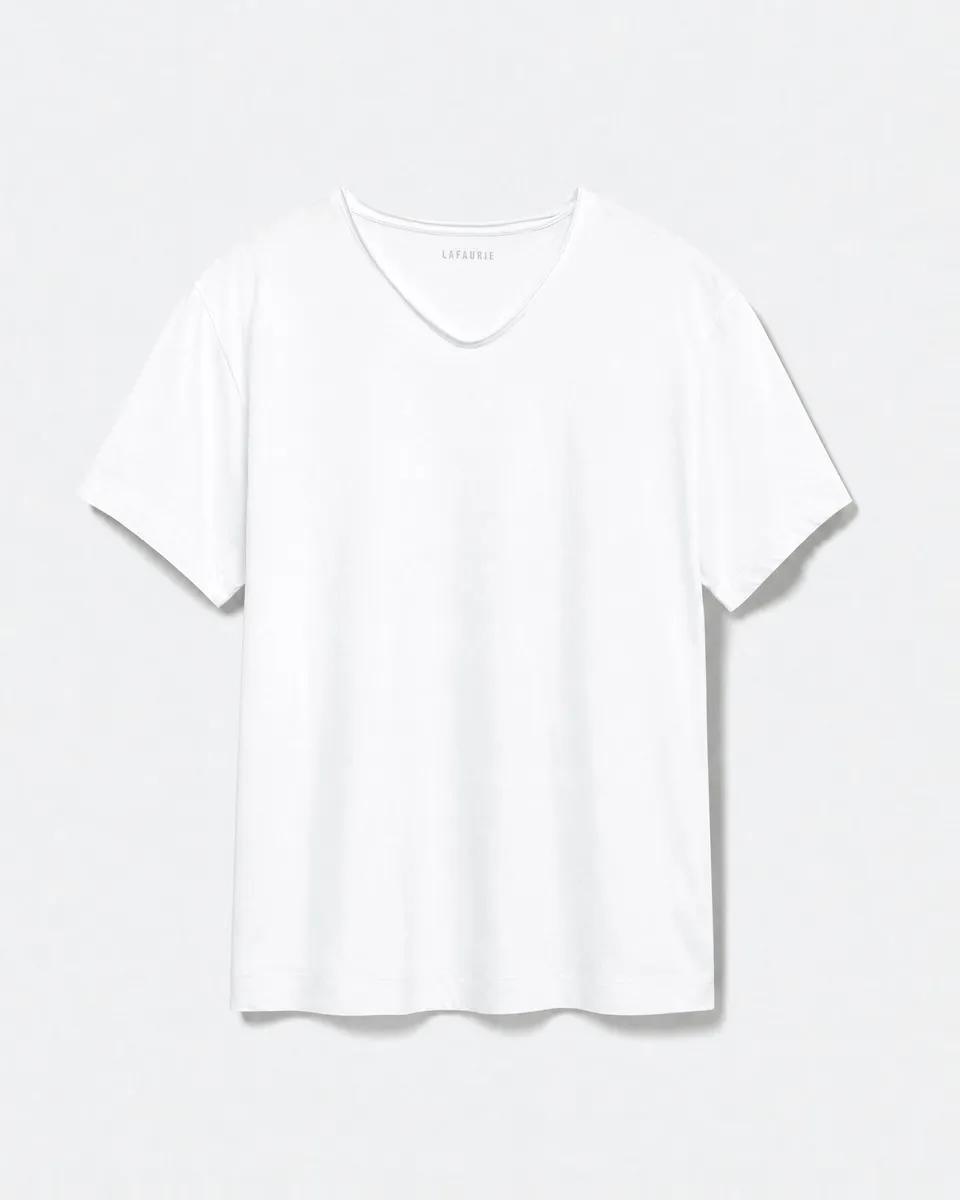LAFAURIE Barry T-Shirt Blanc Col V Voile Coton